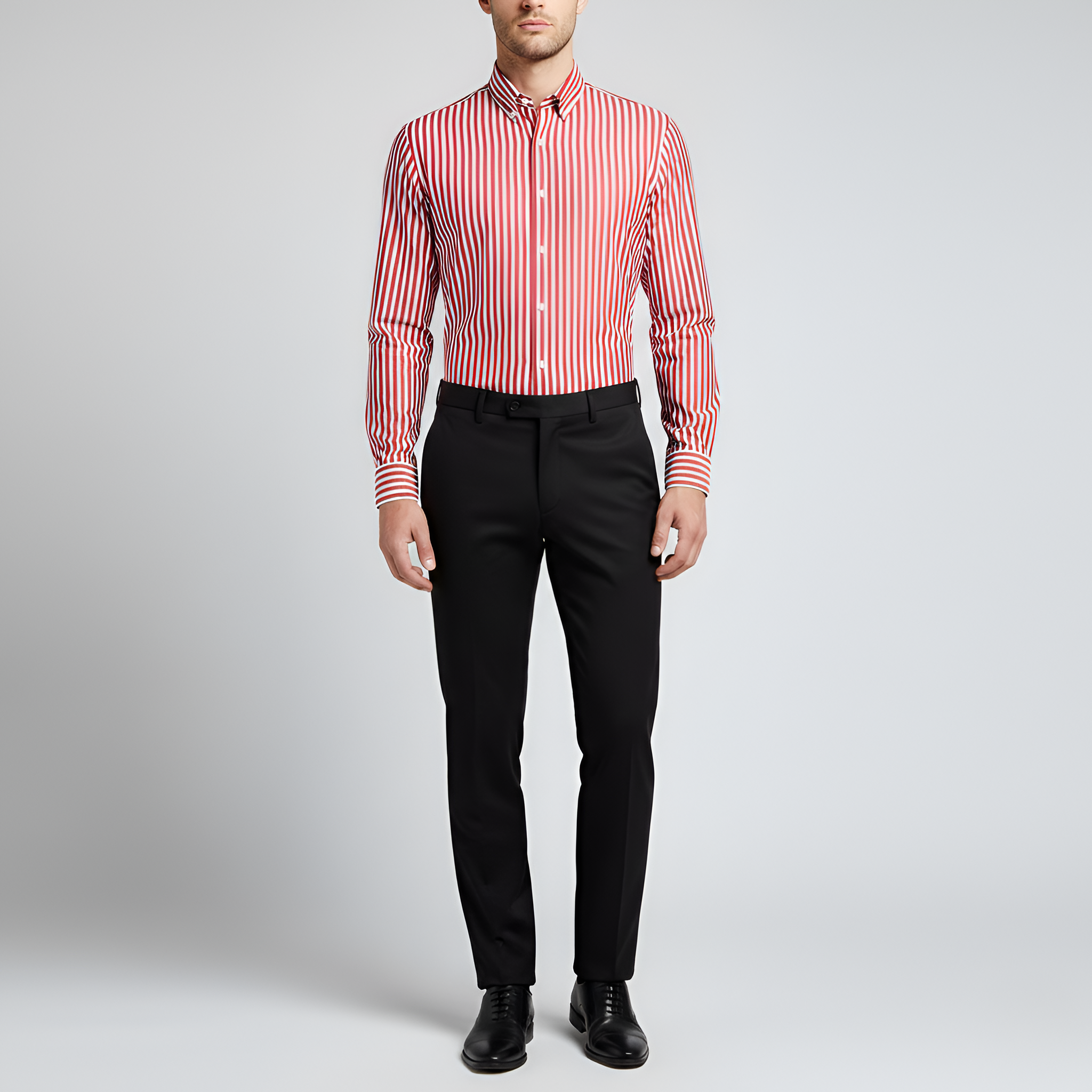 Camisa de hombre a rayas con mangas largas y corte ajustado en algodón