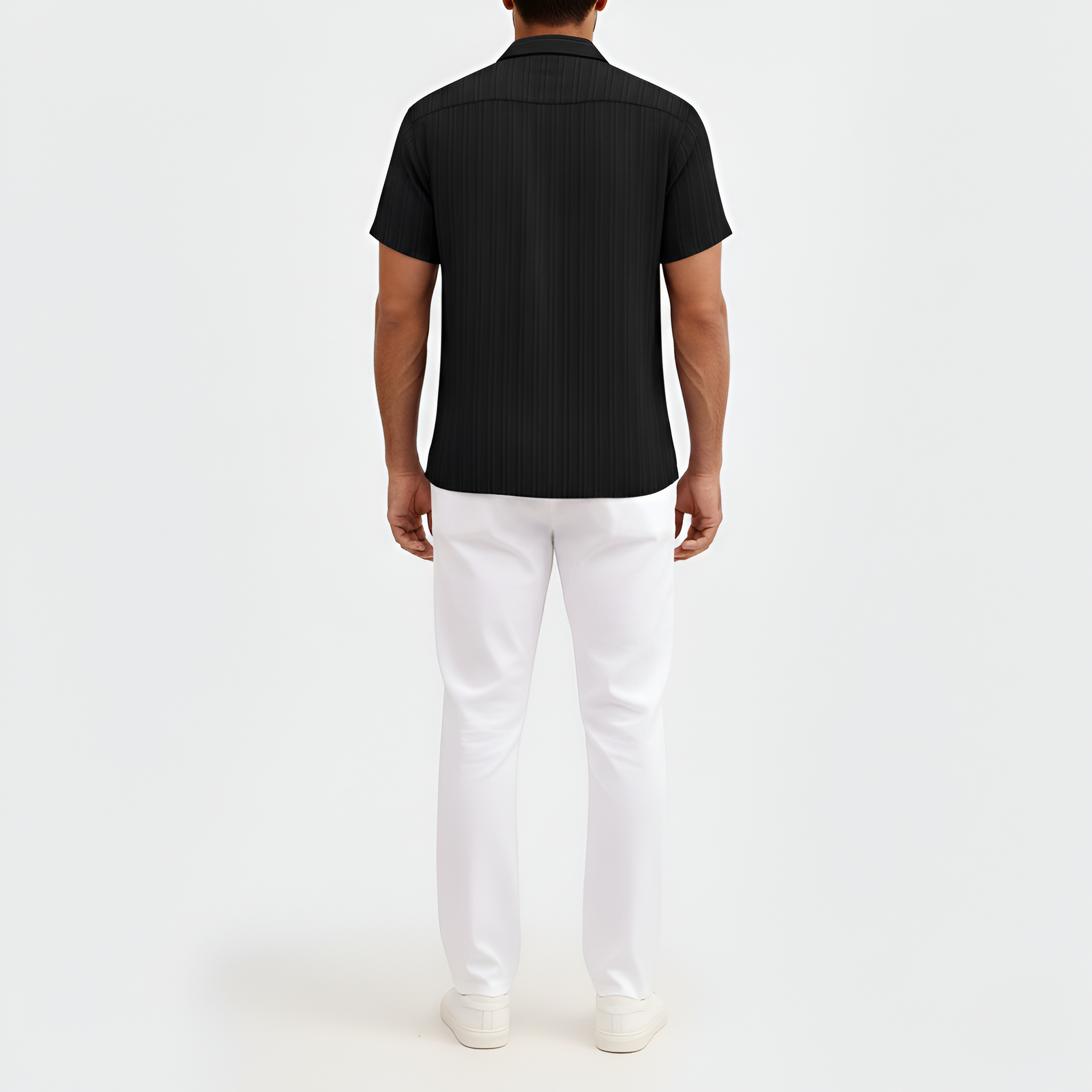 Herreskjorte kortærmet i bomuld med struktur og knaplukning