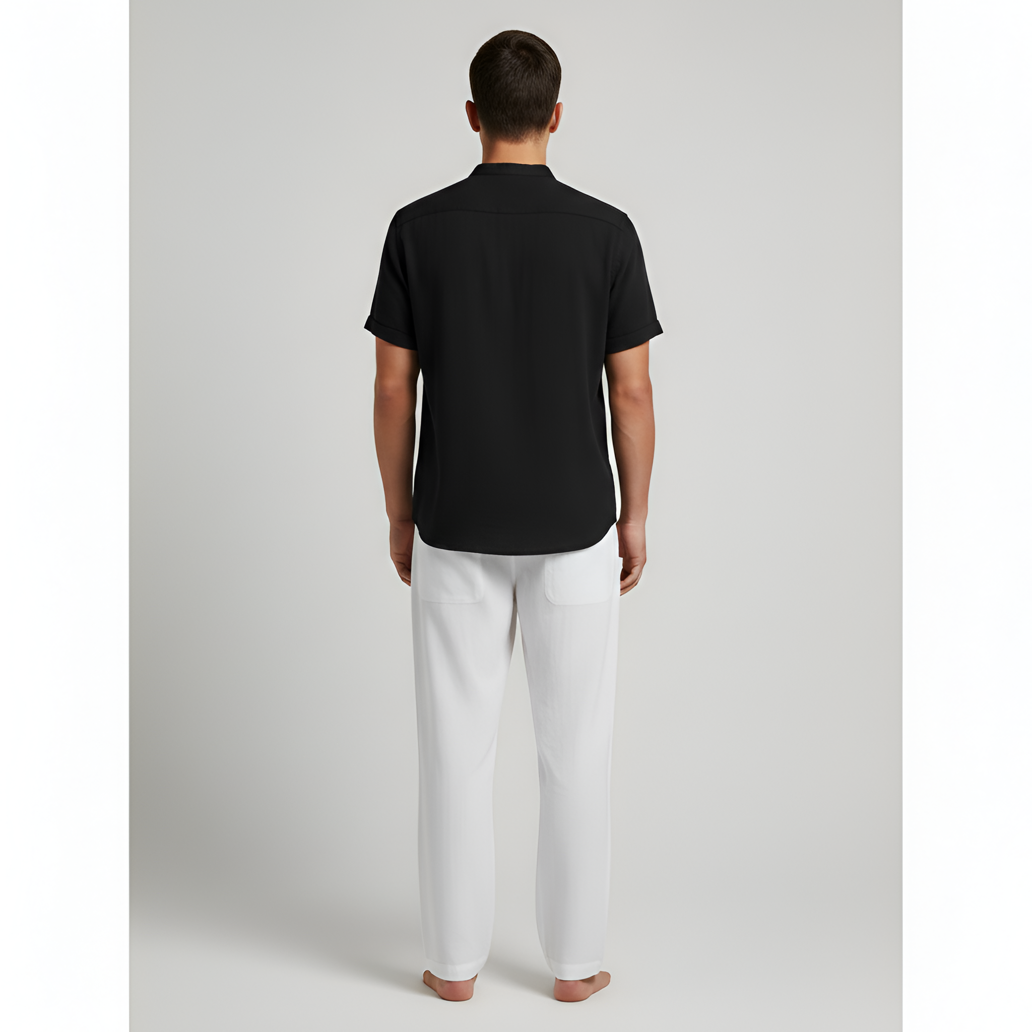 Camisa de hombre de manga corta con cuello mandarín – camisa ligera de verano con botones