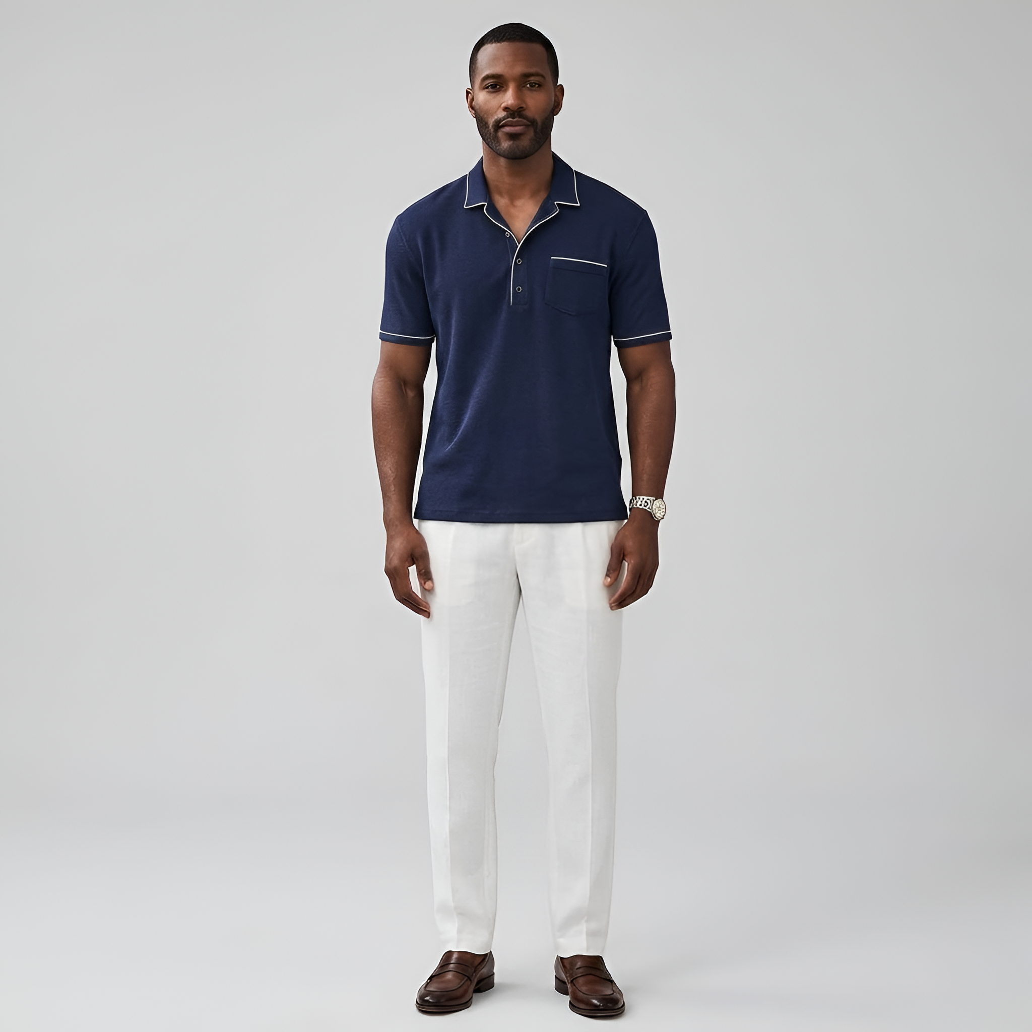 Tricou polo bărbați cu mânecă scurtă și buzunar la piept, polo clasic casual