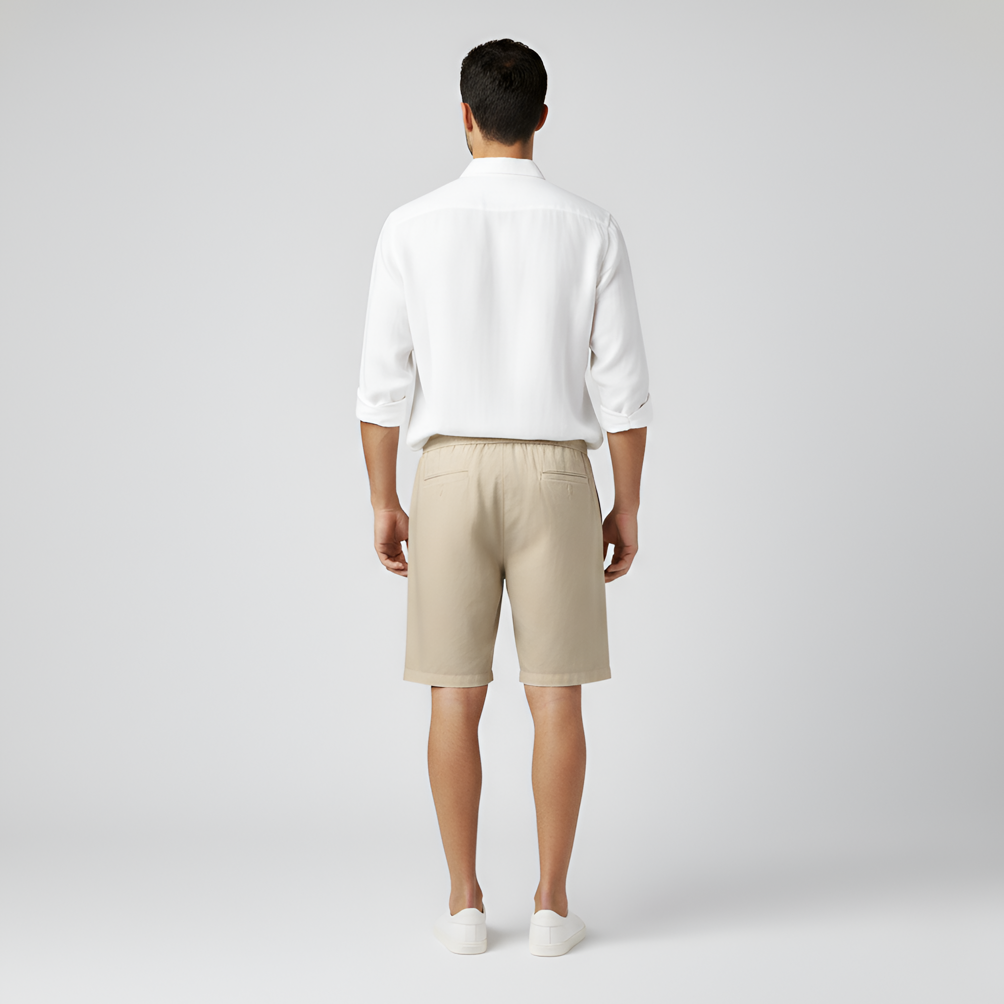 Pantalones cortos de lino para hombre con cintura elástica y cordón en calidad ligera