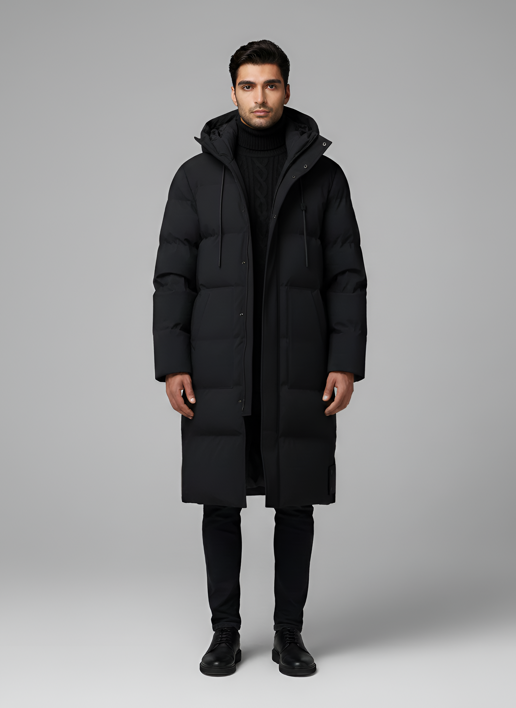 Bellivaro herre parka vinterjakke foret med hætte lang model