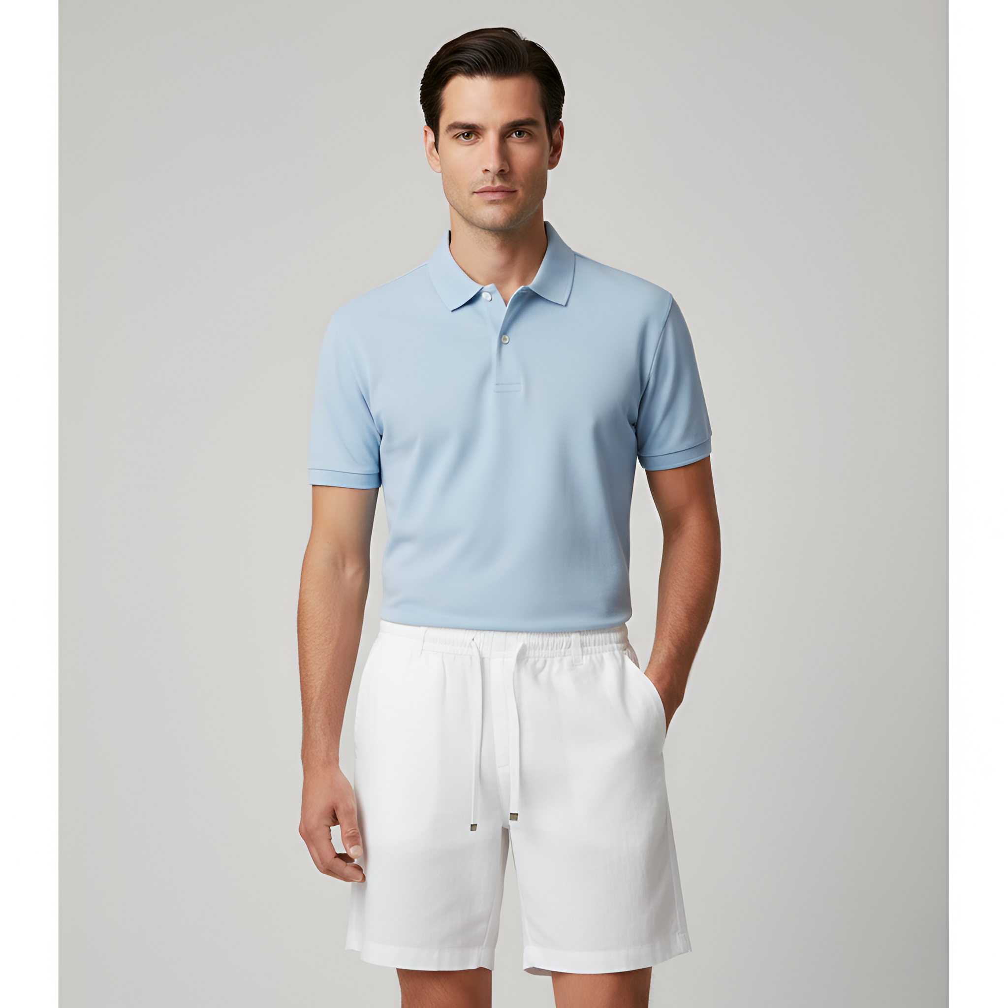 Pantalones cortos de lino para hombre para el verano con cintura elástica y bolsillos