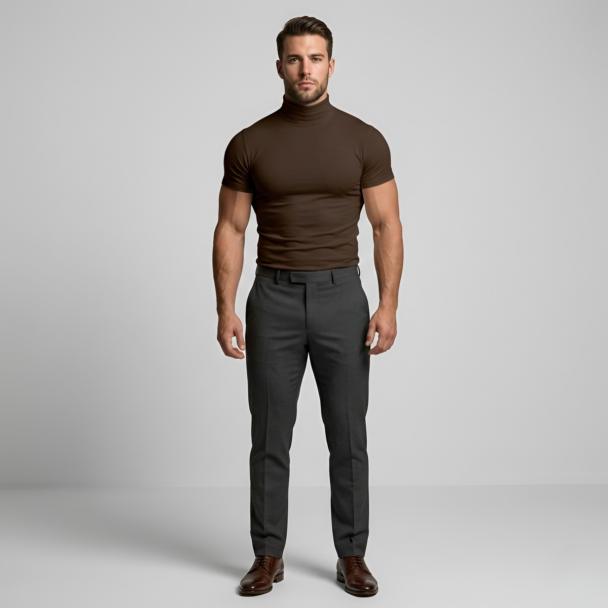Ανδρική κοντομάνικη μπλούζα με ζιβάγκο, slim fit, ελαστική βασική μπλούζα