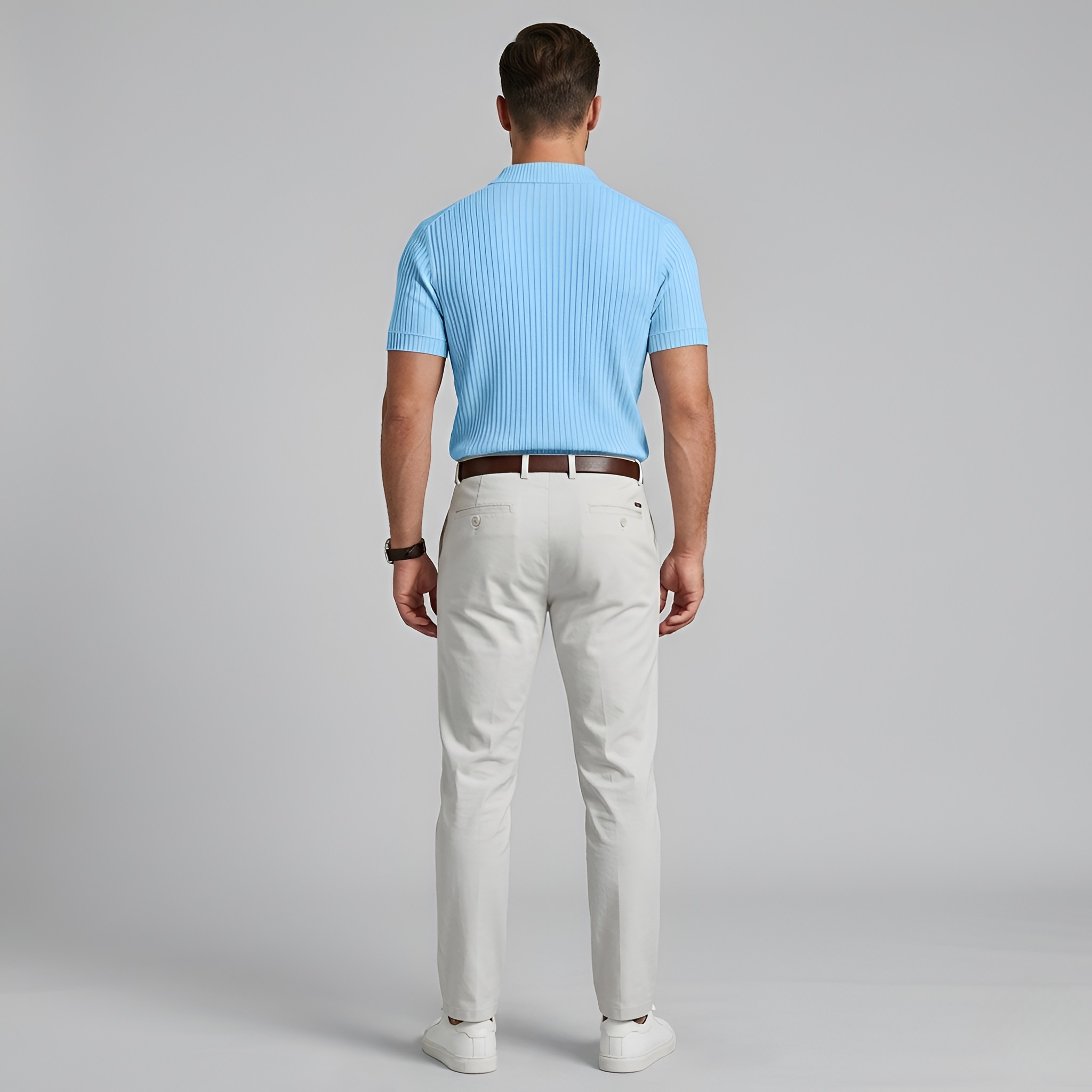 Pánske pletené polo z bavlny, krátky rukáv, rebrované polo tričko s golierom