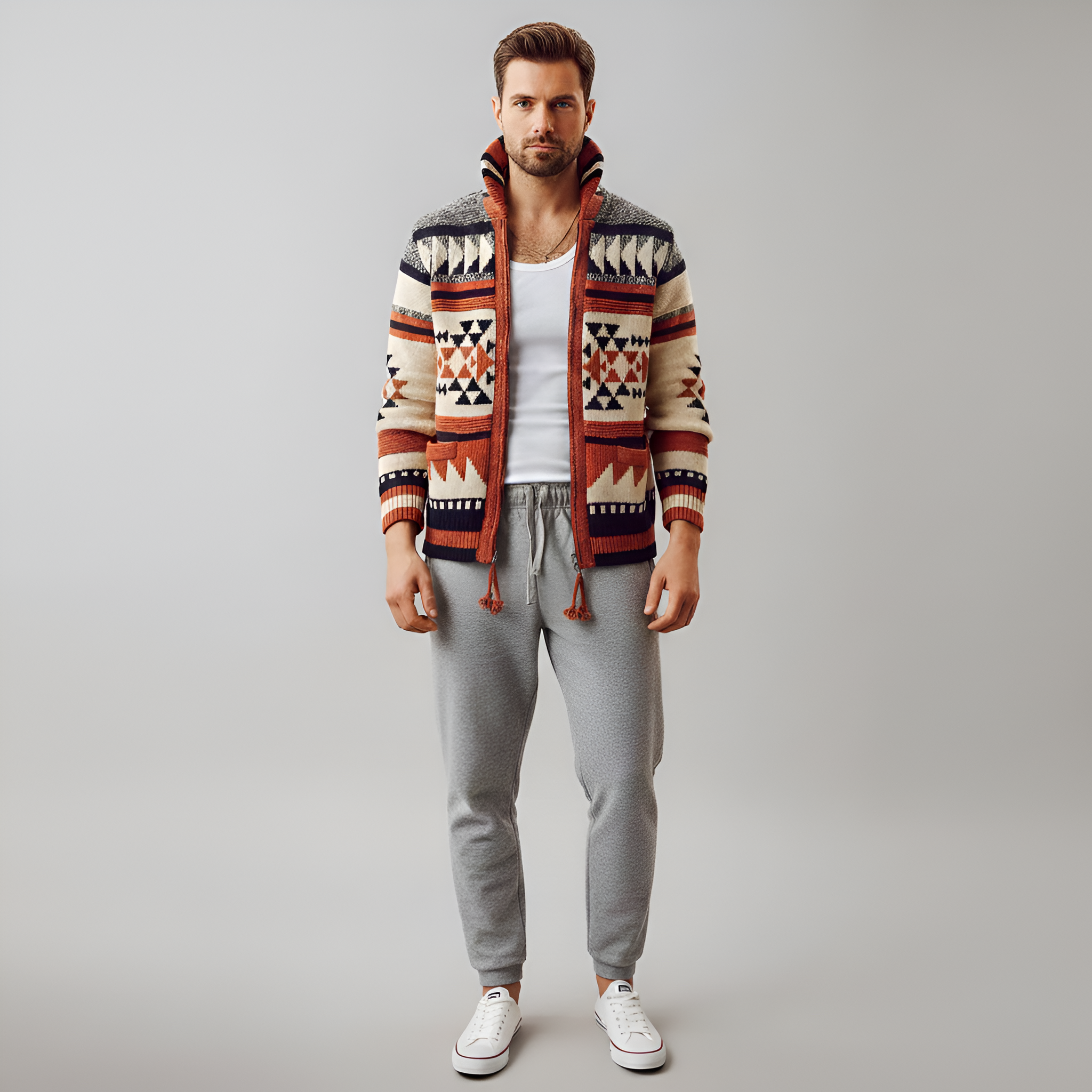 Bellivaro ανδρική πλεκτή ζακέτα με ρετρό σχέδιο