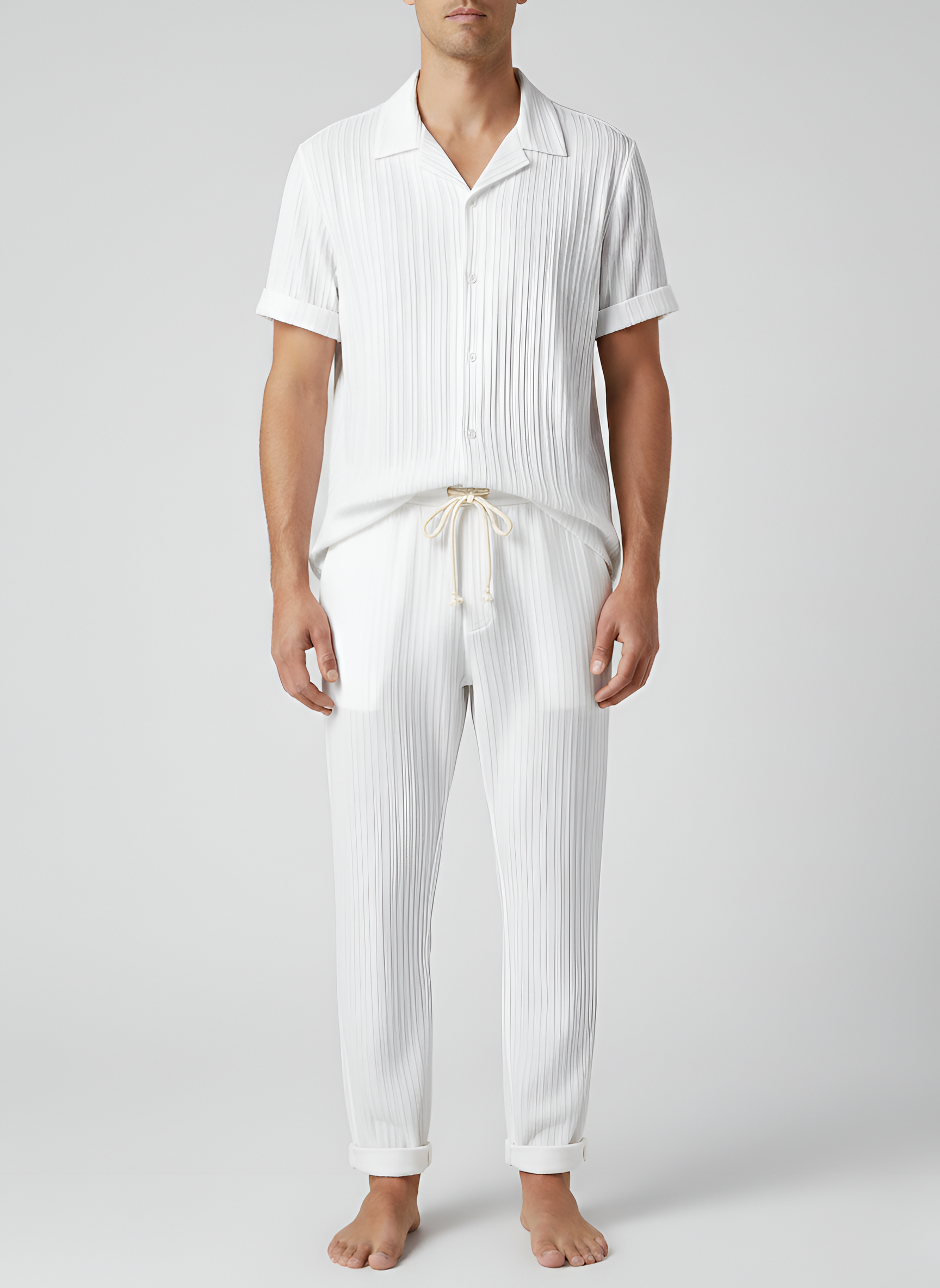 Conjunto de verano para hombre con camisa de manga corta y pantalones de algodón ligero