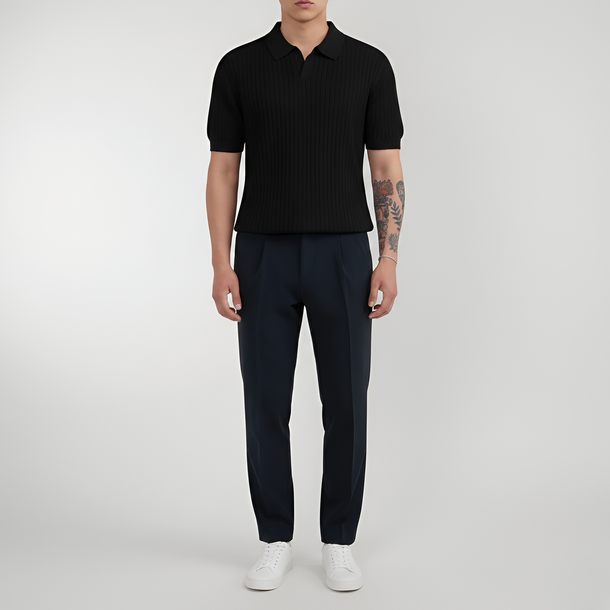 Polo de punto para hombre en algodón con mangas cortas y estructura acanalada