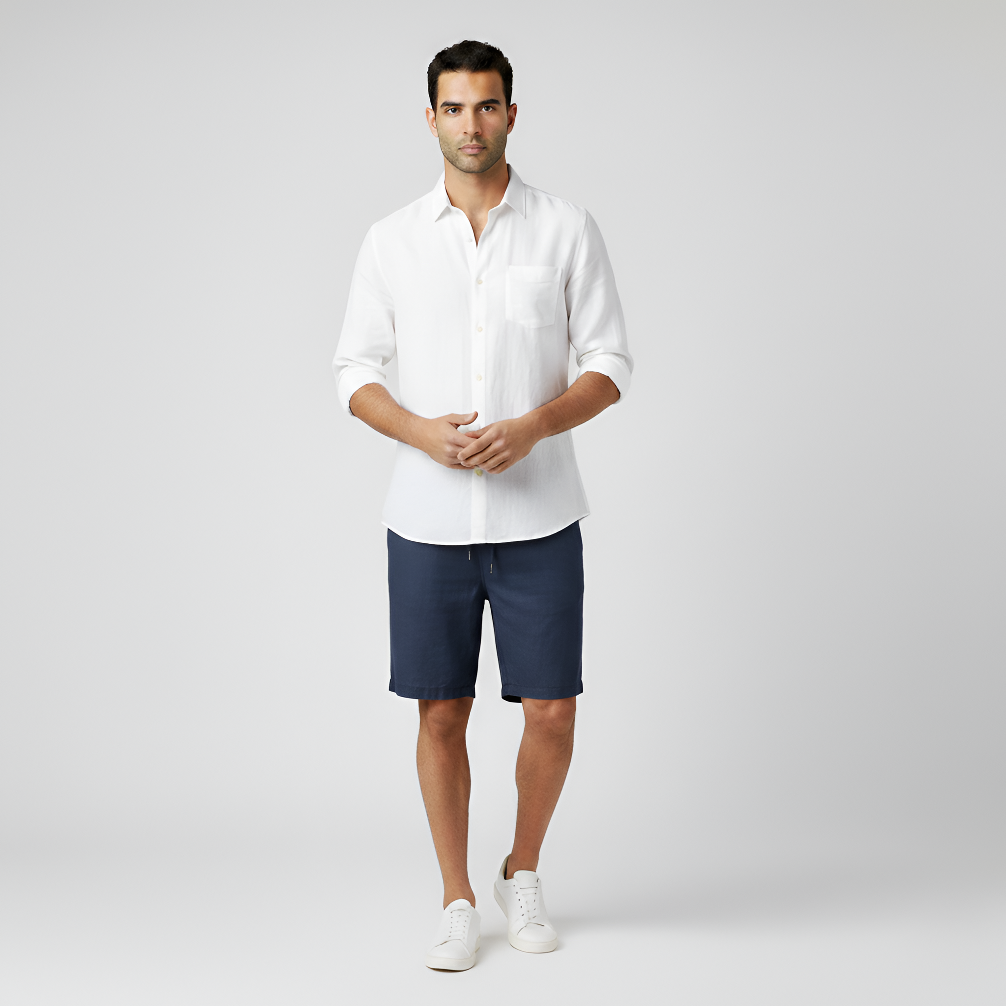 Pantalones cortos de lino para hombre con cintura elástica y cordón en calidad ligera