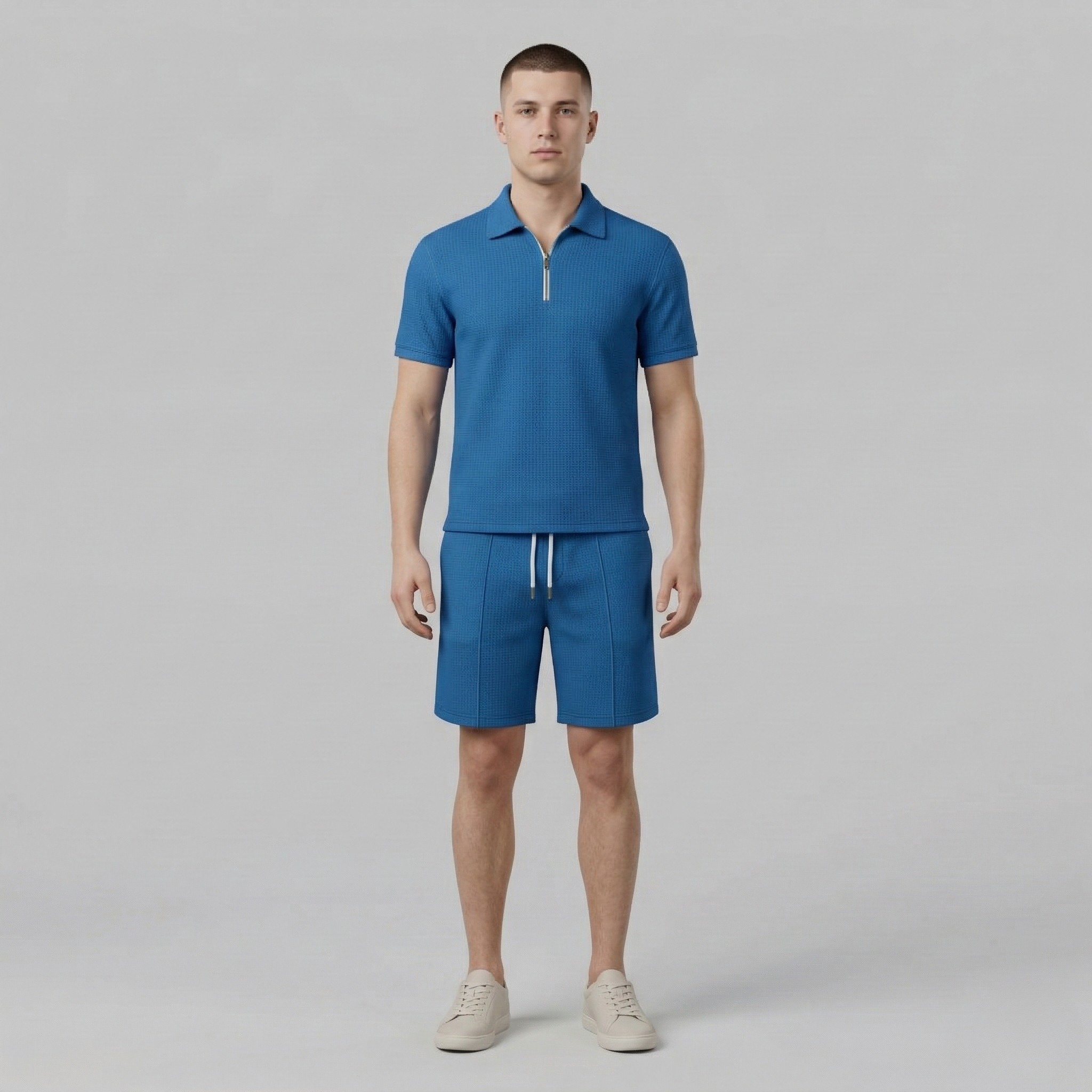 Pánska polokošeľa so štvrťovým zipsom a šortky so sťahovacou šnúrkou Dvojdielna súprava na voľný čas