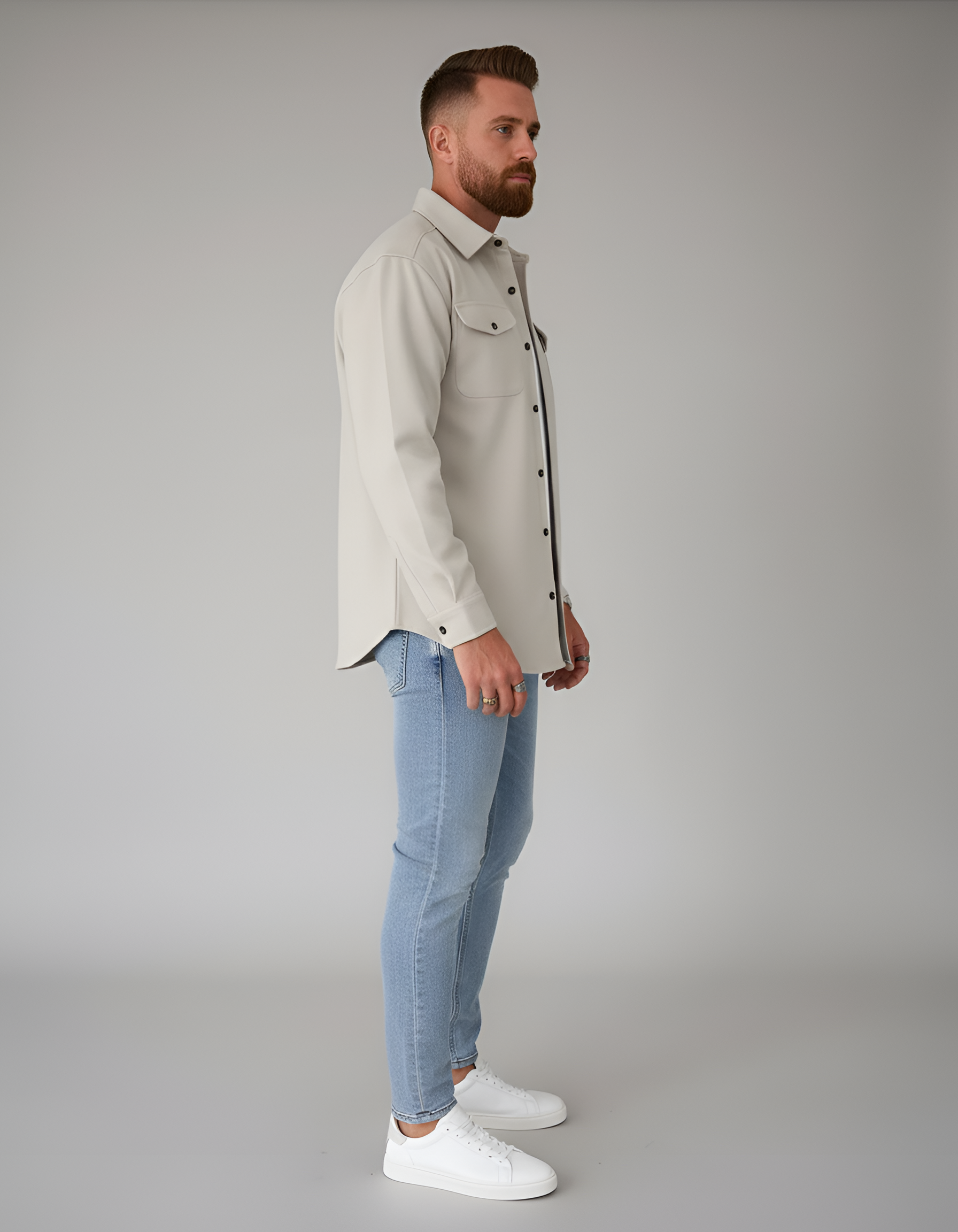 Chaqueta camisa para hombre Bellivaro en mezcla de lana con botones, ajuste casual