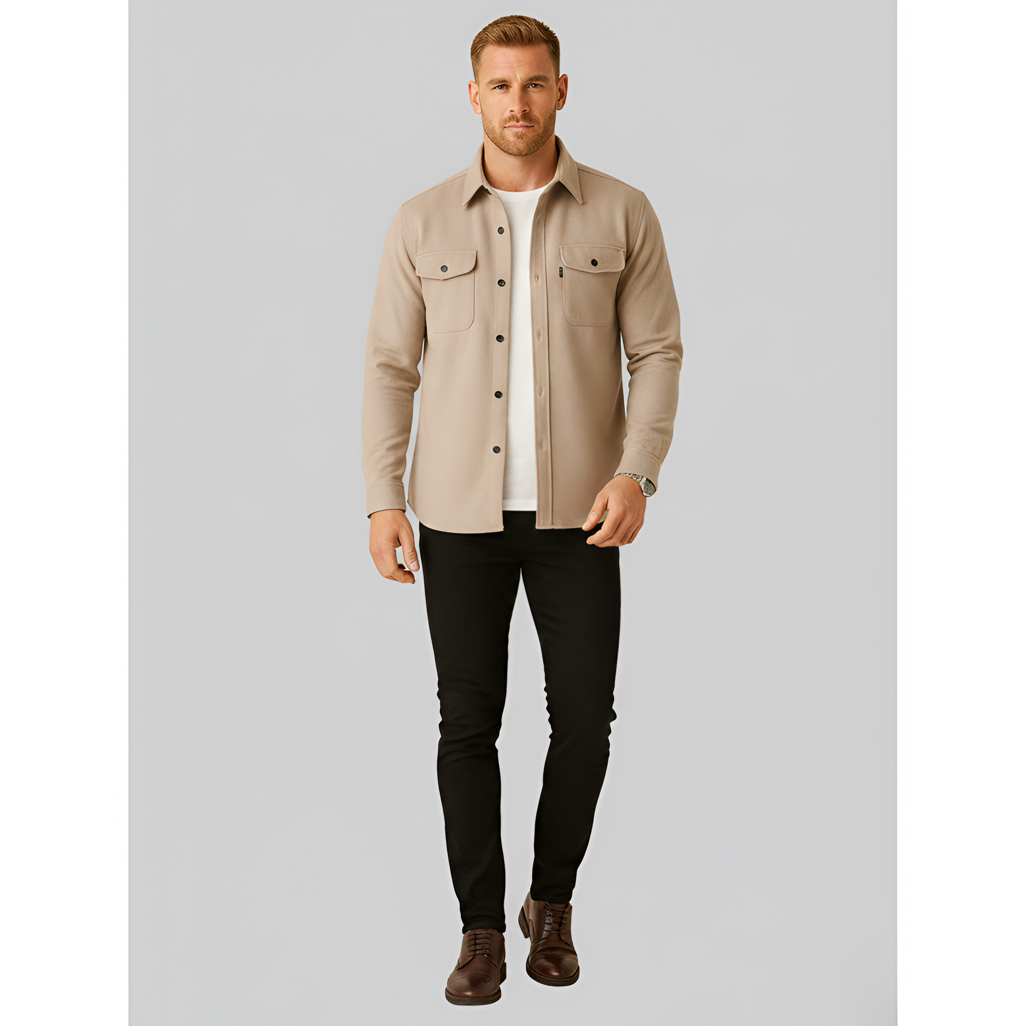 Chaqueta camisa para hombre Bellivaro en mezcla de lana con botones, ajuste casual