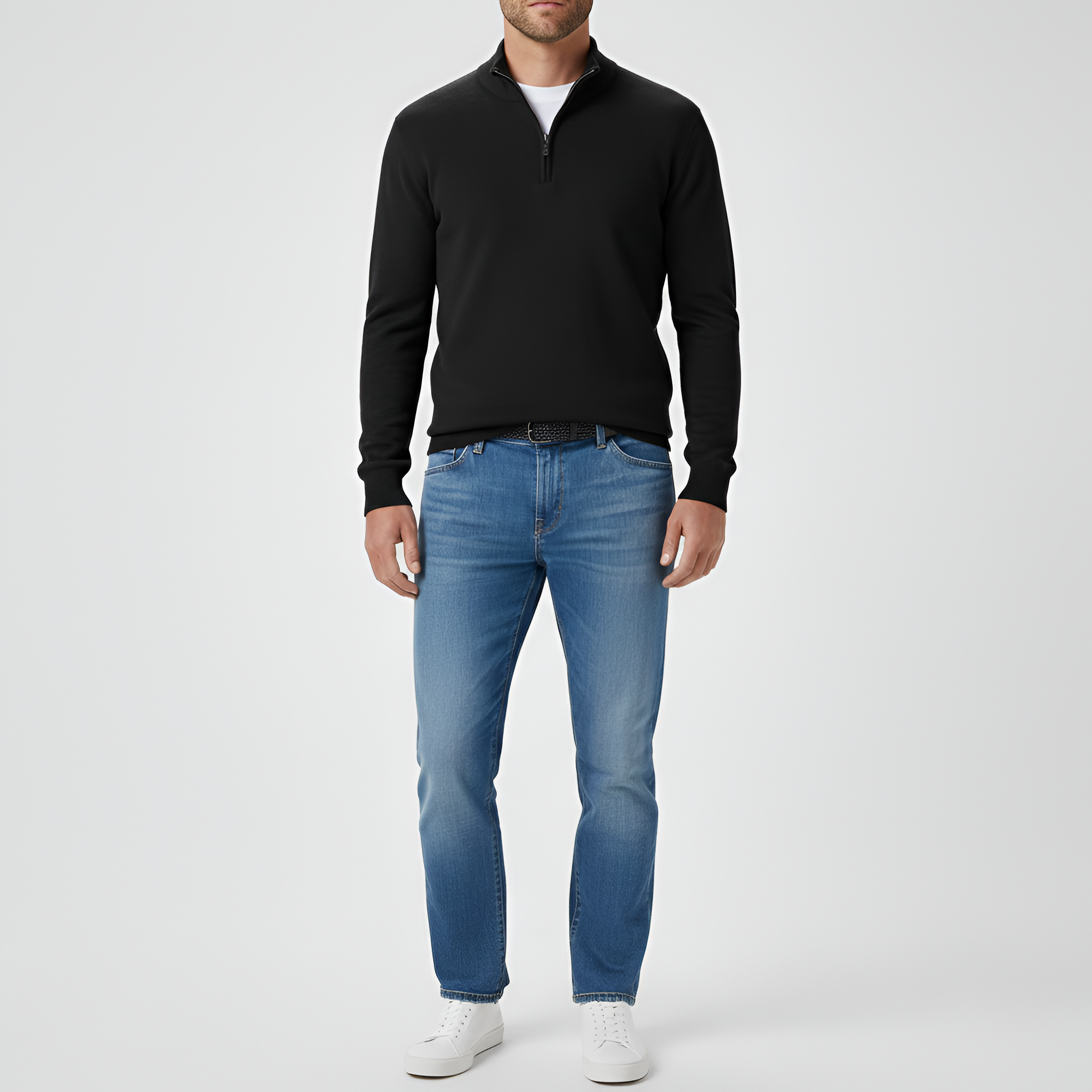 Bellivaro férfi kötött pulóver félcipzárral hosszú ujjú klasszikus szabás