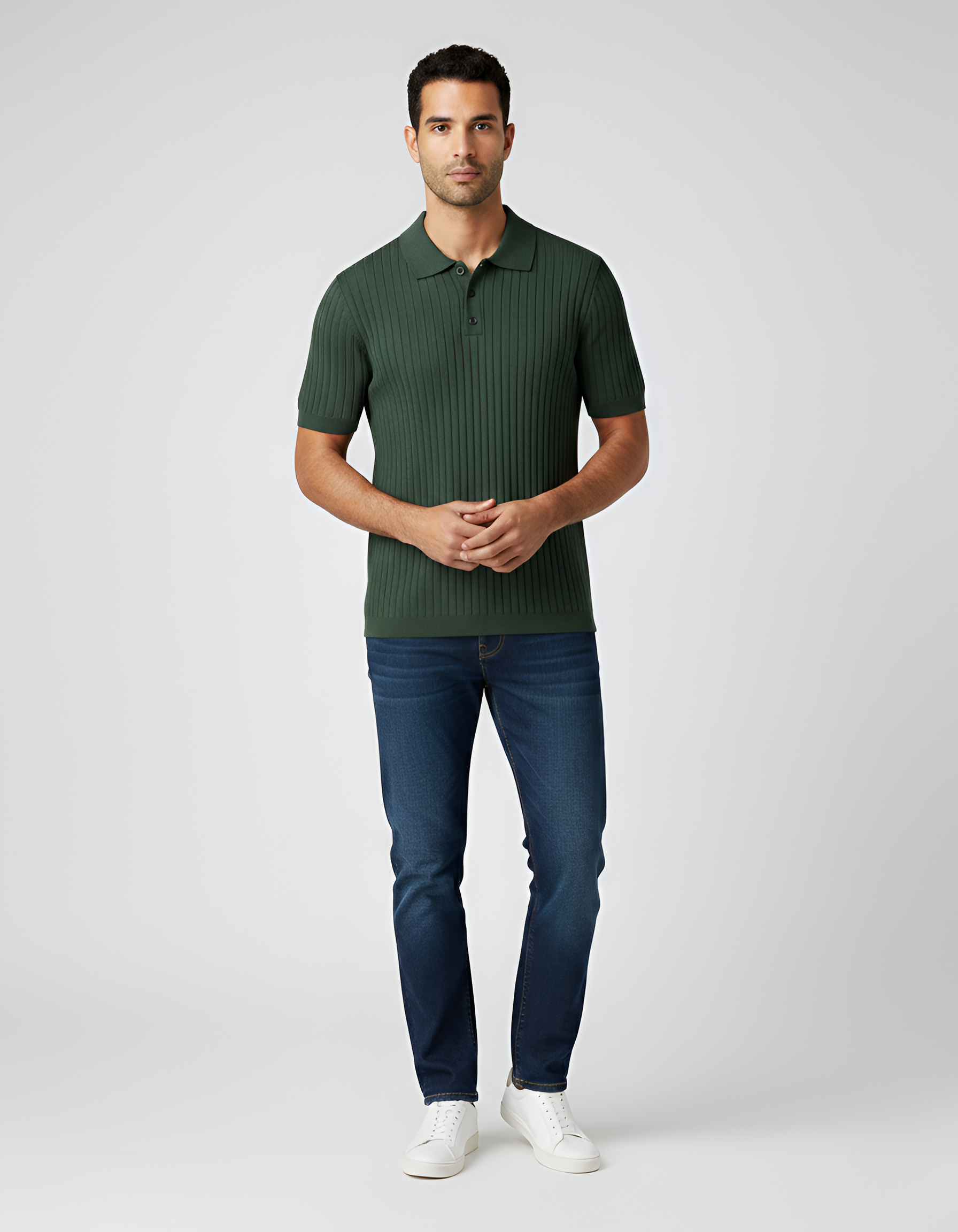 Polo de punto para hombre en algodón con mangas cortas y estructura acanalada