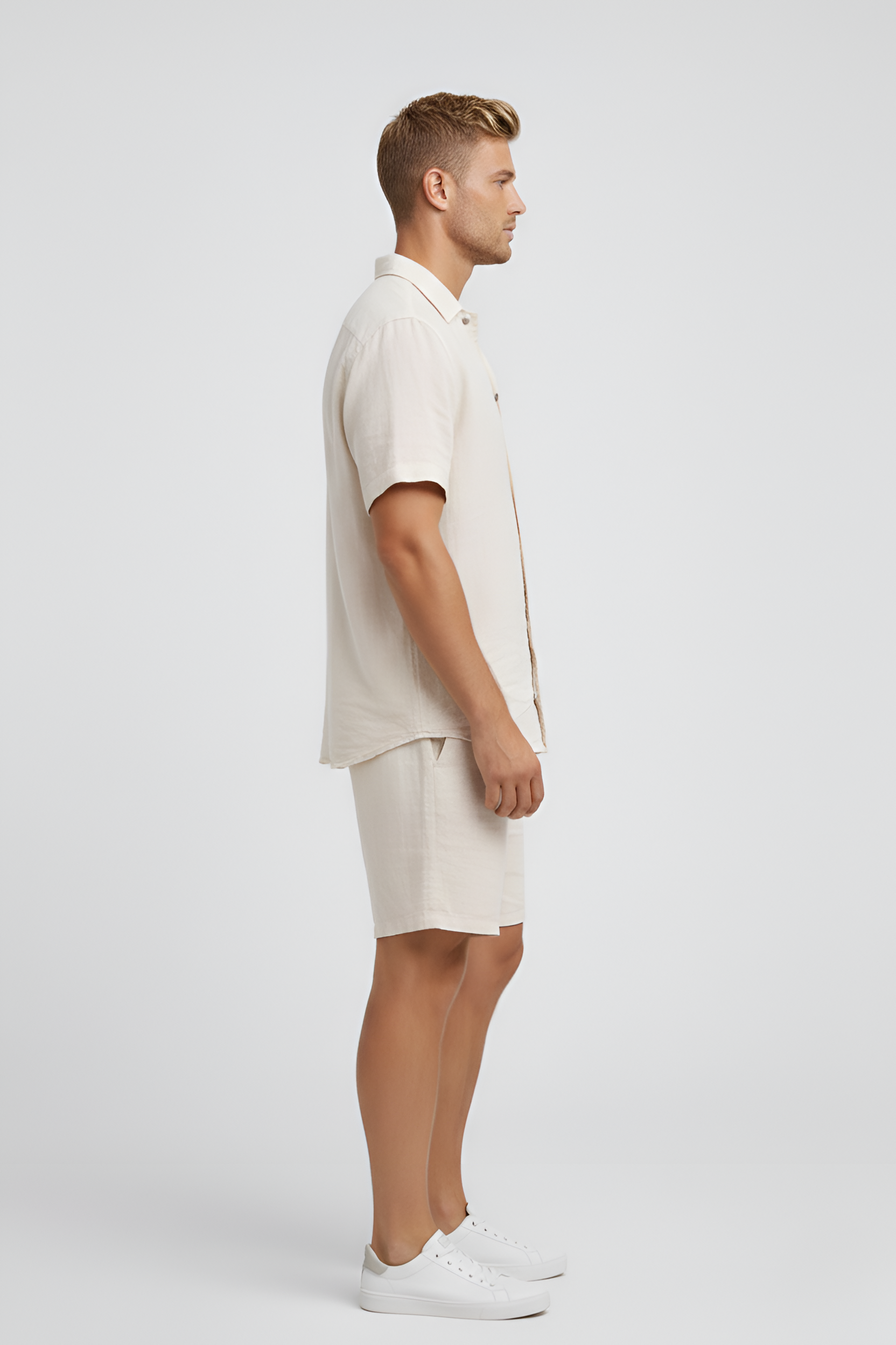 Conjunto de verano para hombre en lino – camisa de manga corta y pantalones cortos en mezcla de lino