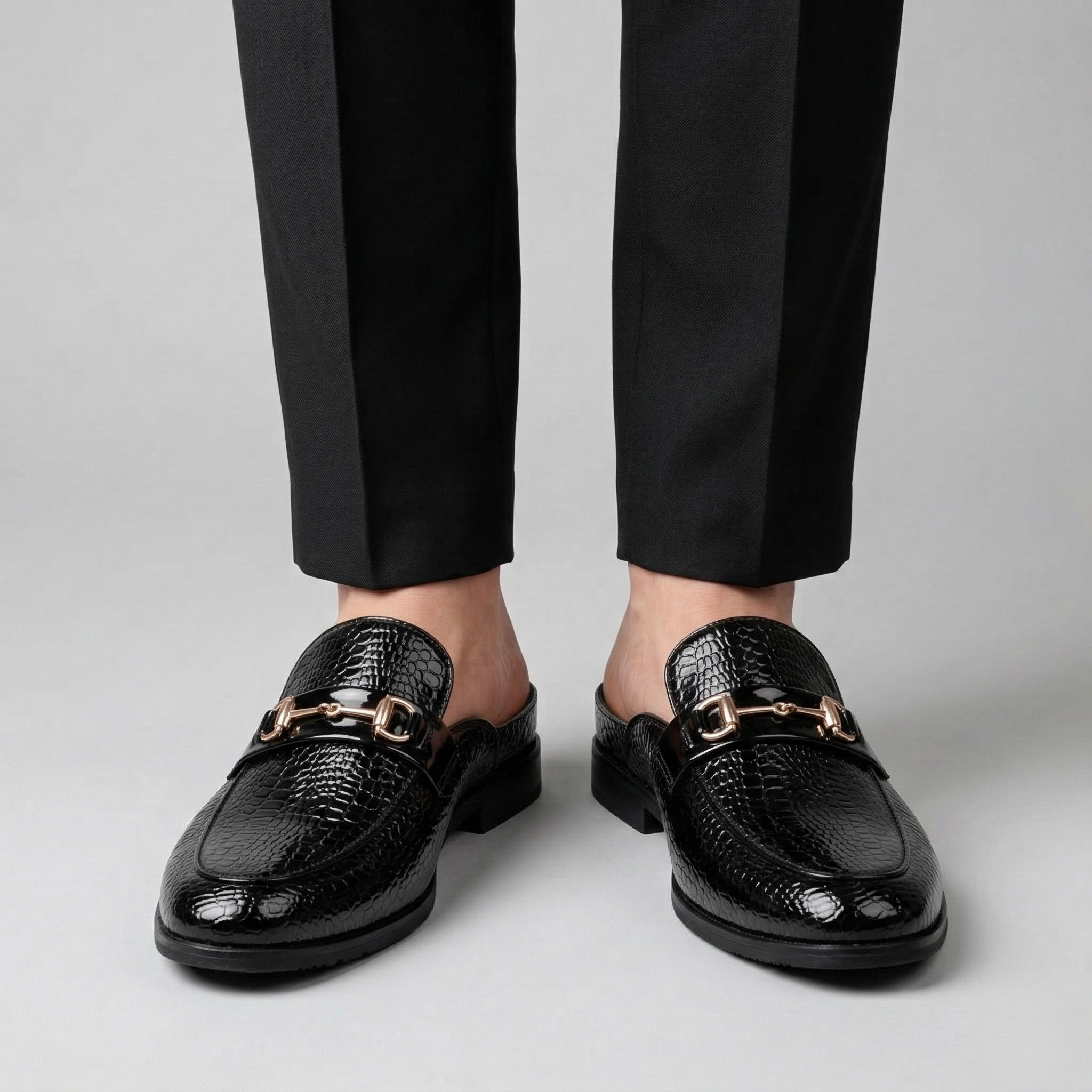 Herre loafers i læder med metalspænde elegante slip-on sko til mænd