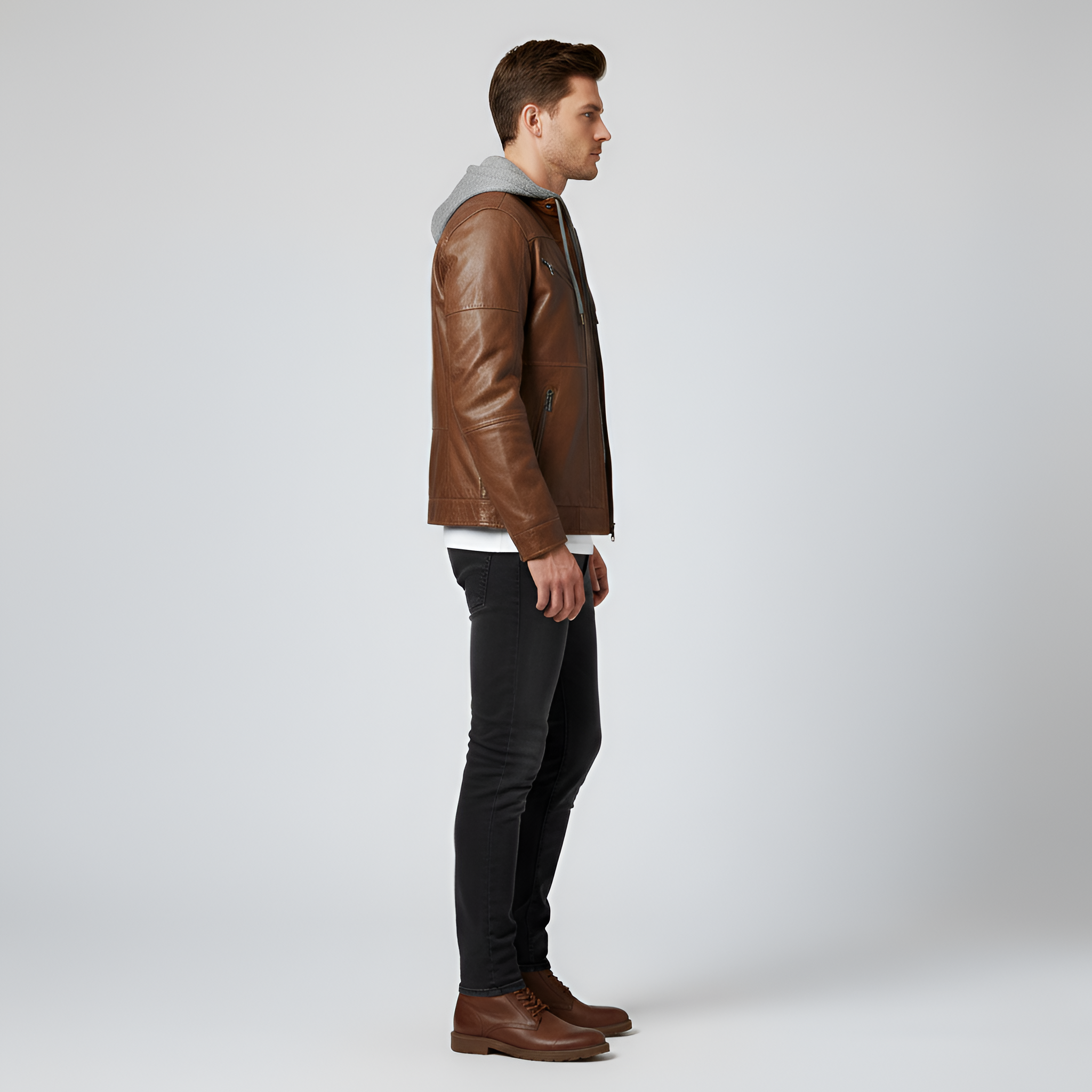 Chaqueta de cuero para hombre Bellivaro con capucha, chaqueta biker forrada con cremallera