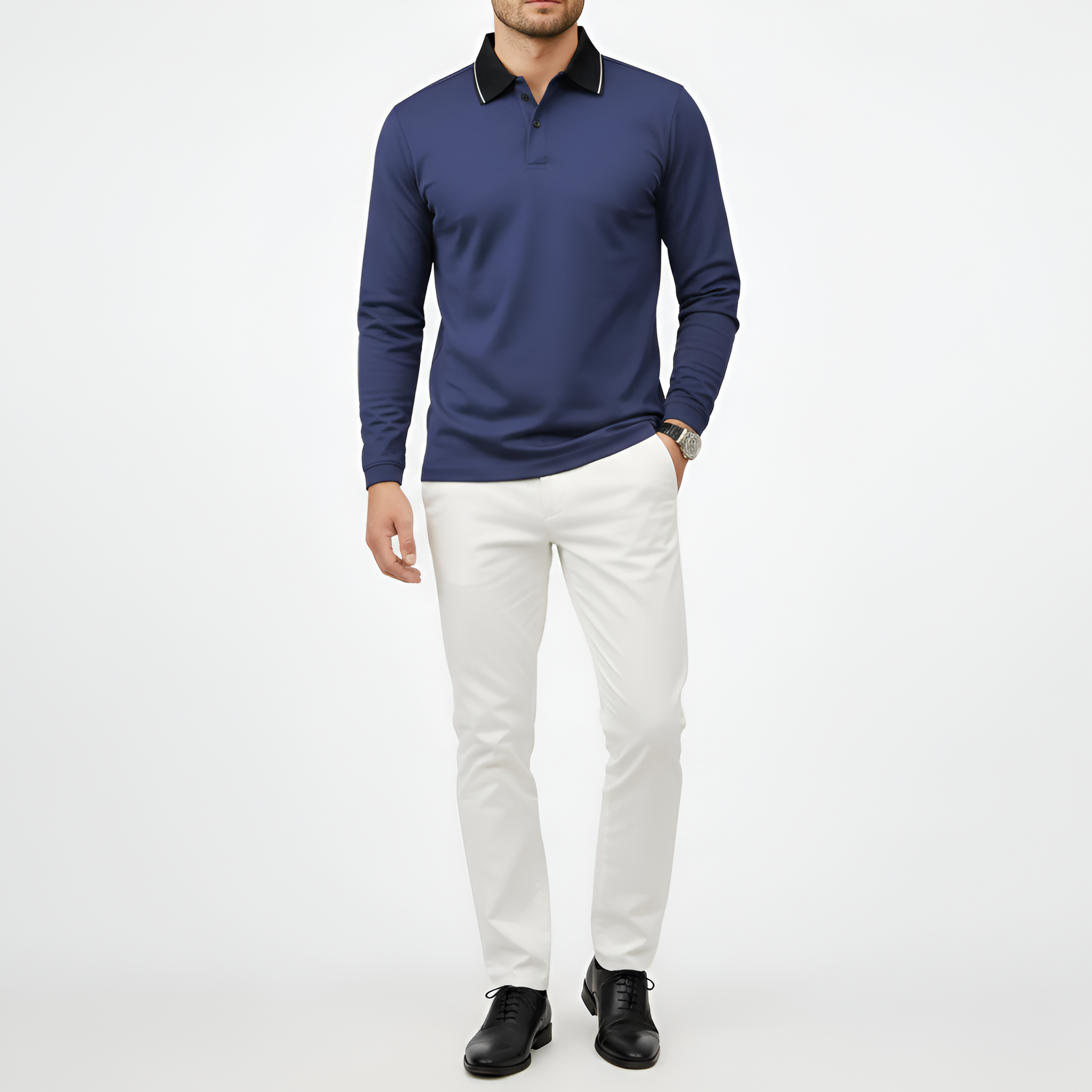 Polo para hombre con mangas largas y ajuste entallado en algodón