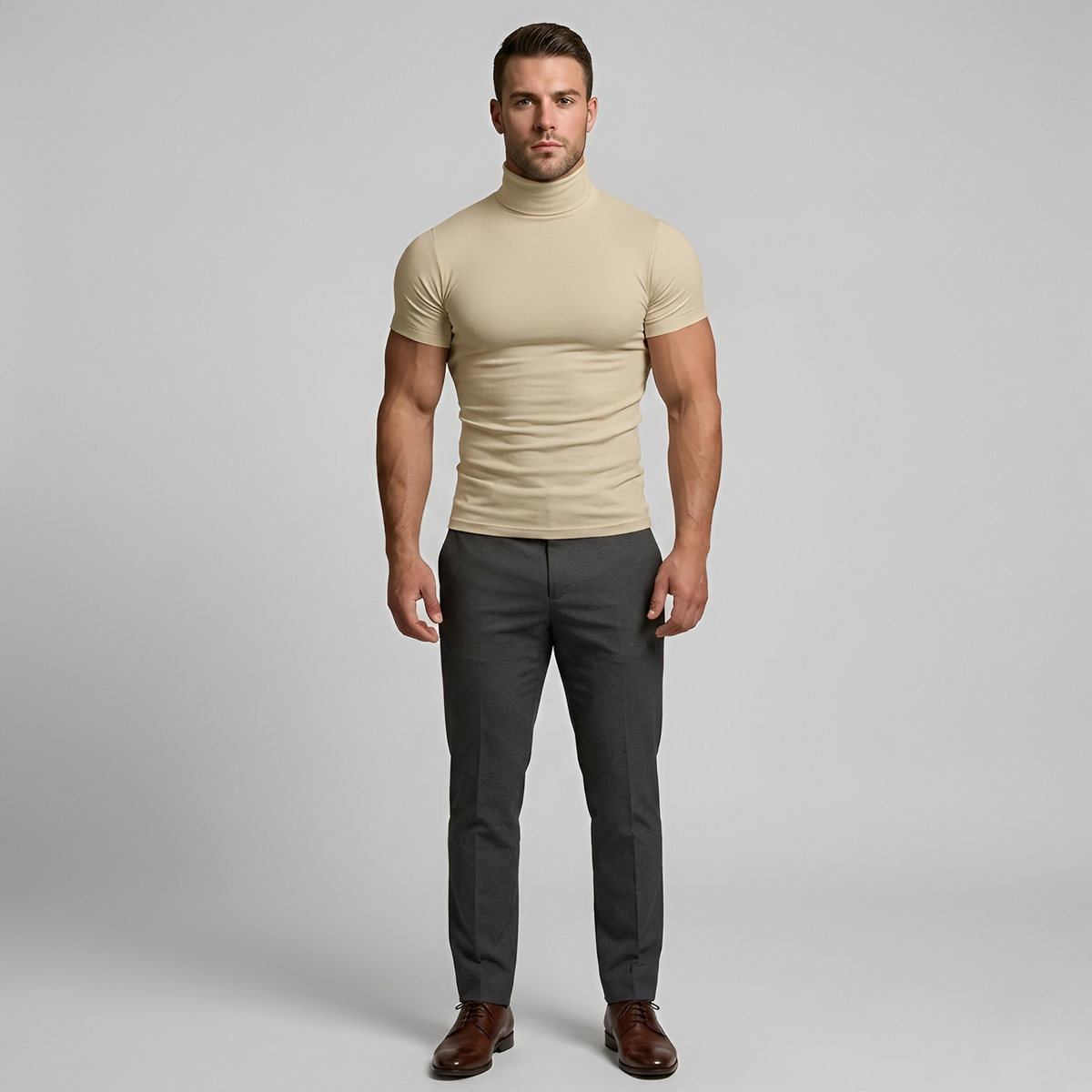 Ανδρική κοντομάνικη μπλούζα με ζιβάγκο, slim fit, ελαστική βασική μπλούζα