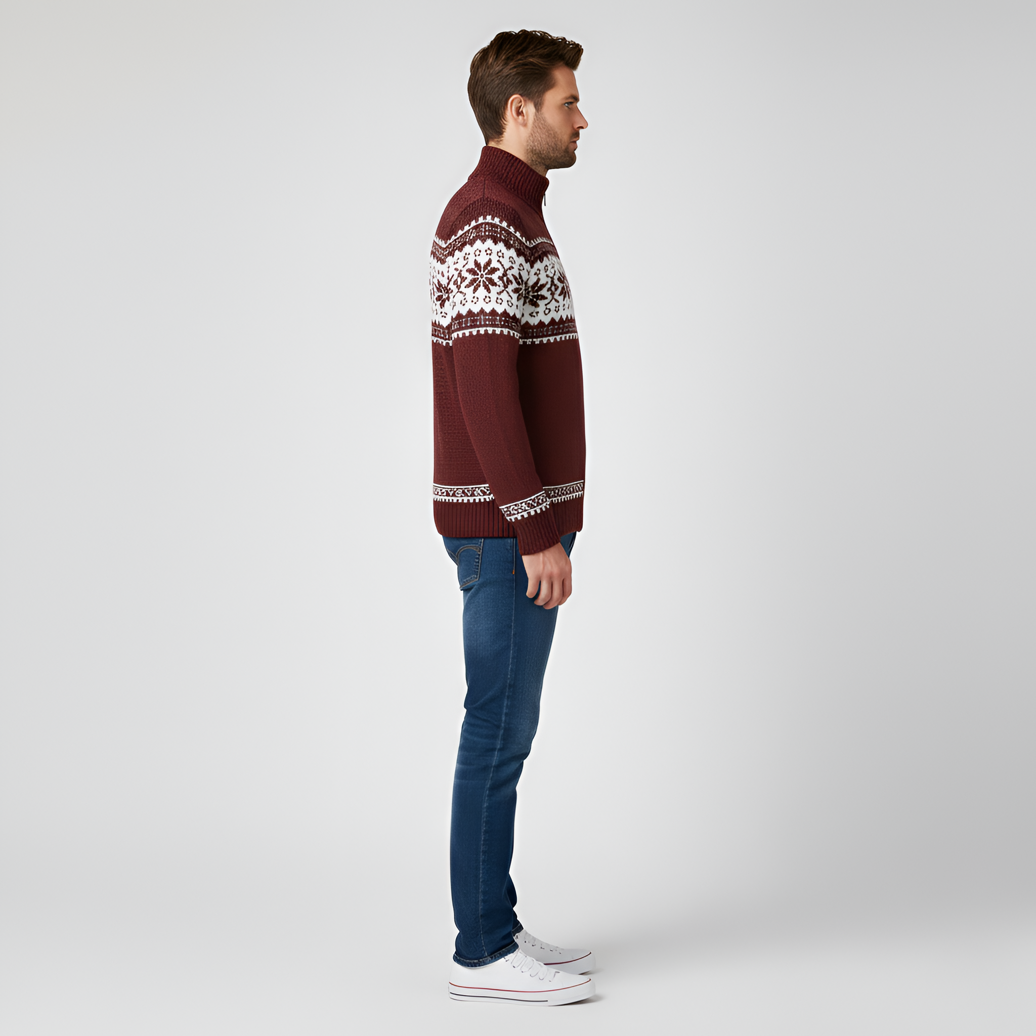 Cardigan tricotat pentru bărbați Bellivaro cu fermoar, din amestec de lână și model nordic