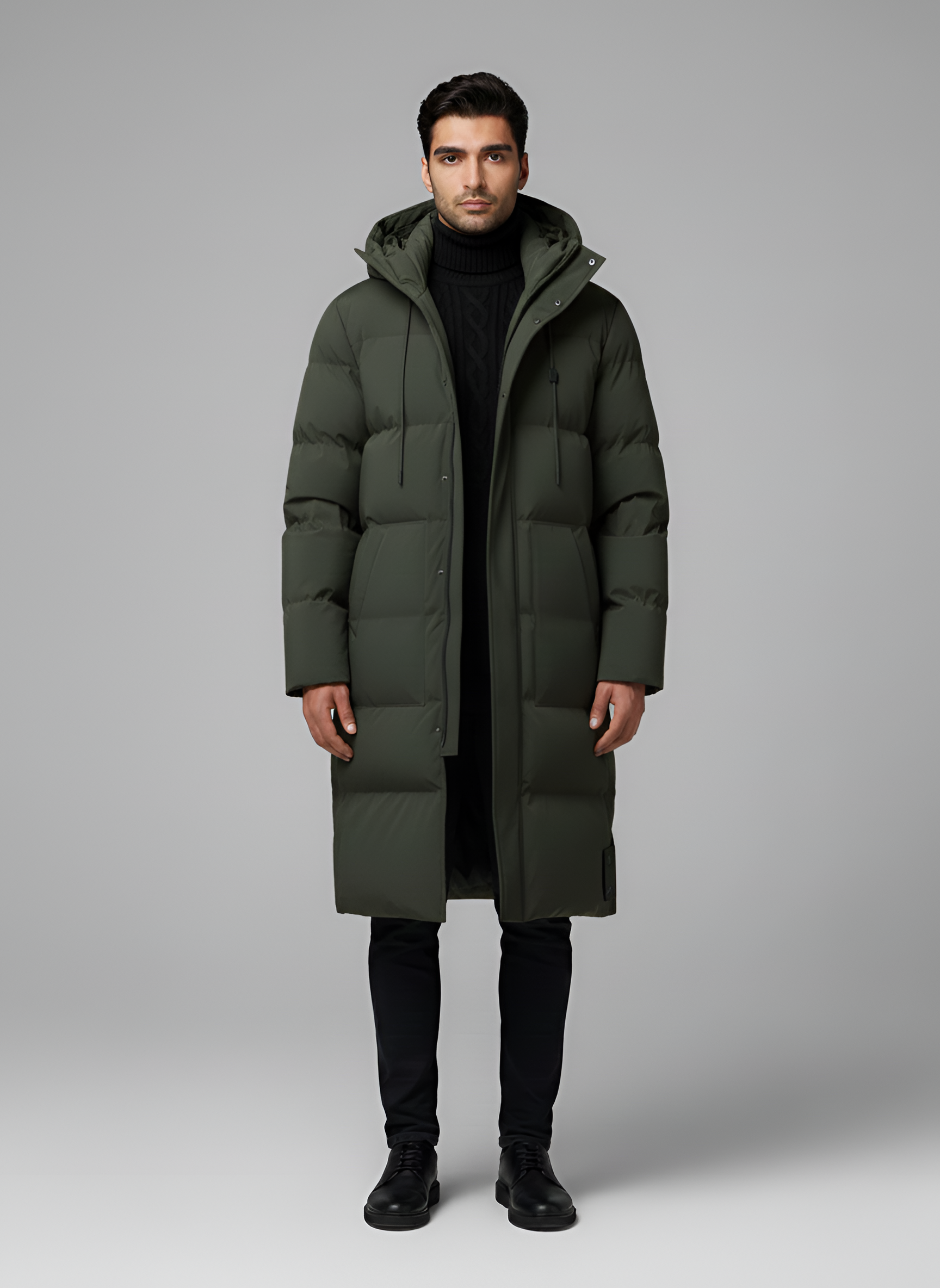 Bellivaro herre parka vinterjakke foret med hætte lang model