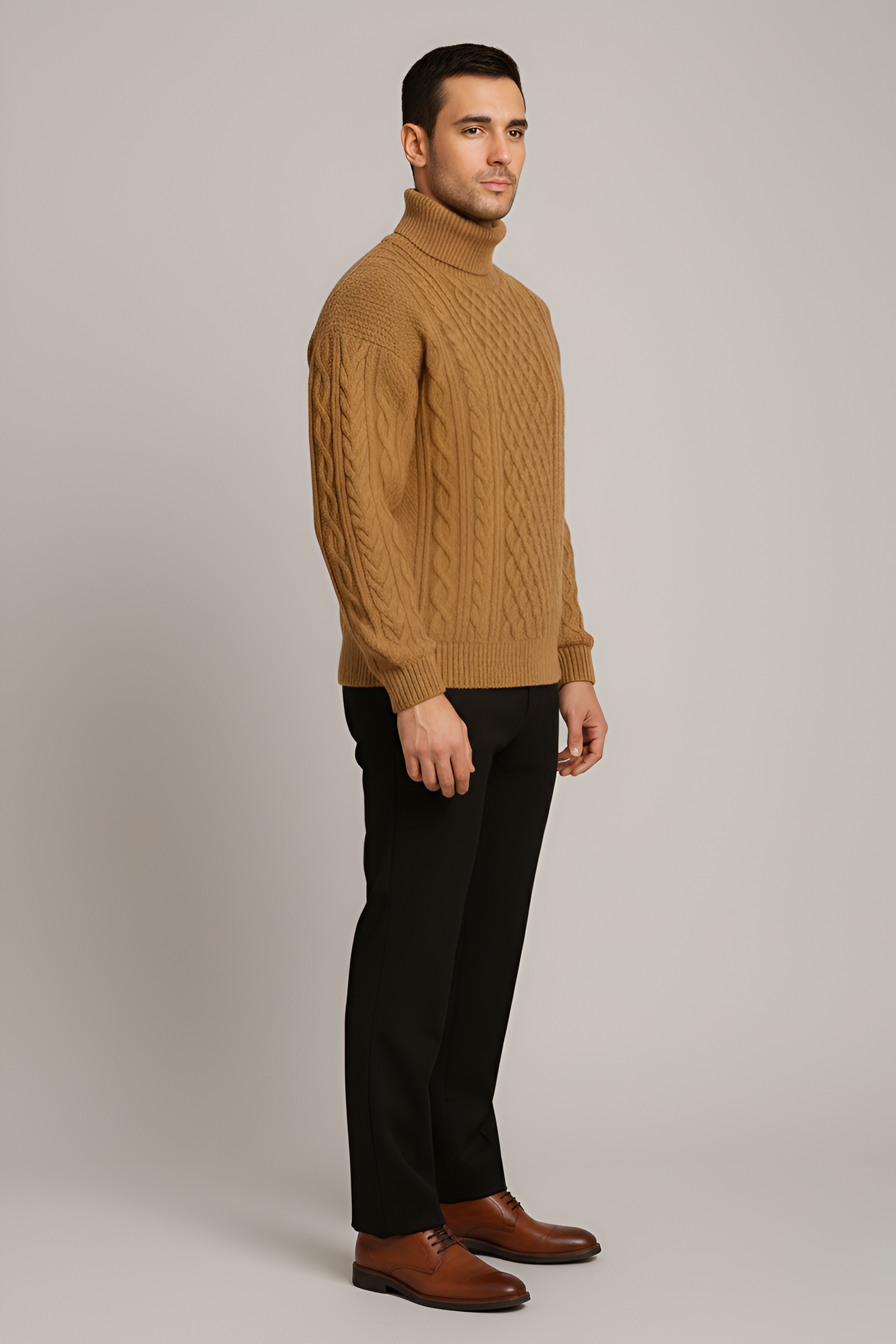 Maglione uomo Bellivaro a collo alto in lana a trecce, maglione caldo per l'inverno