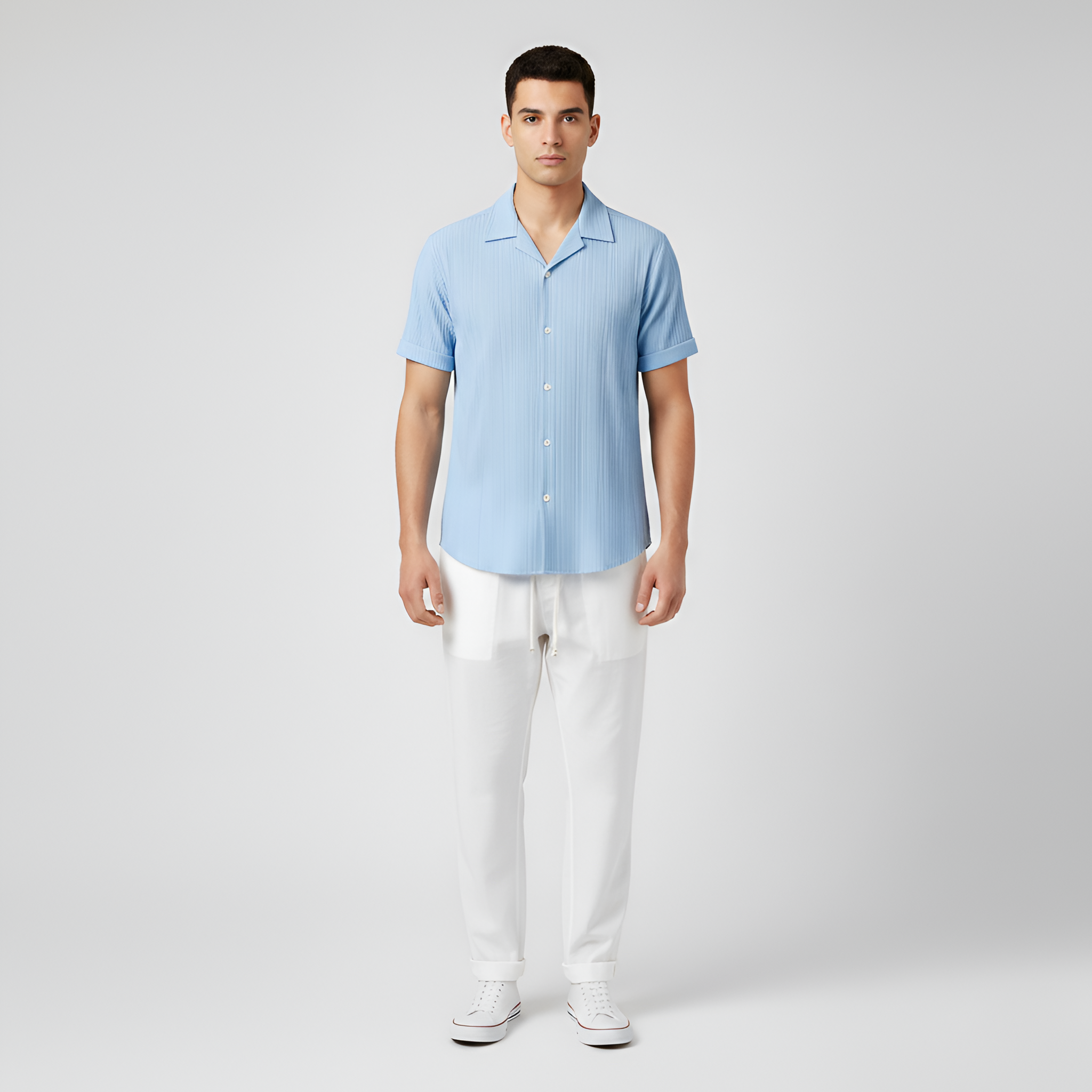 Conjunto de verano para hombre con camisa de manga corta y pantalones de algodón ligero