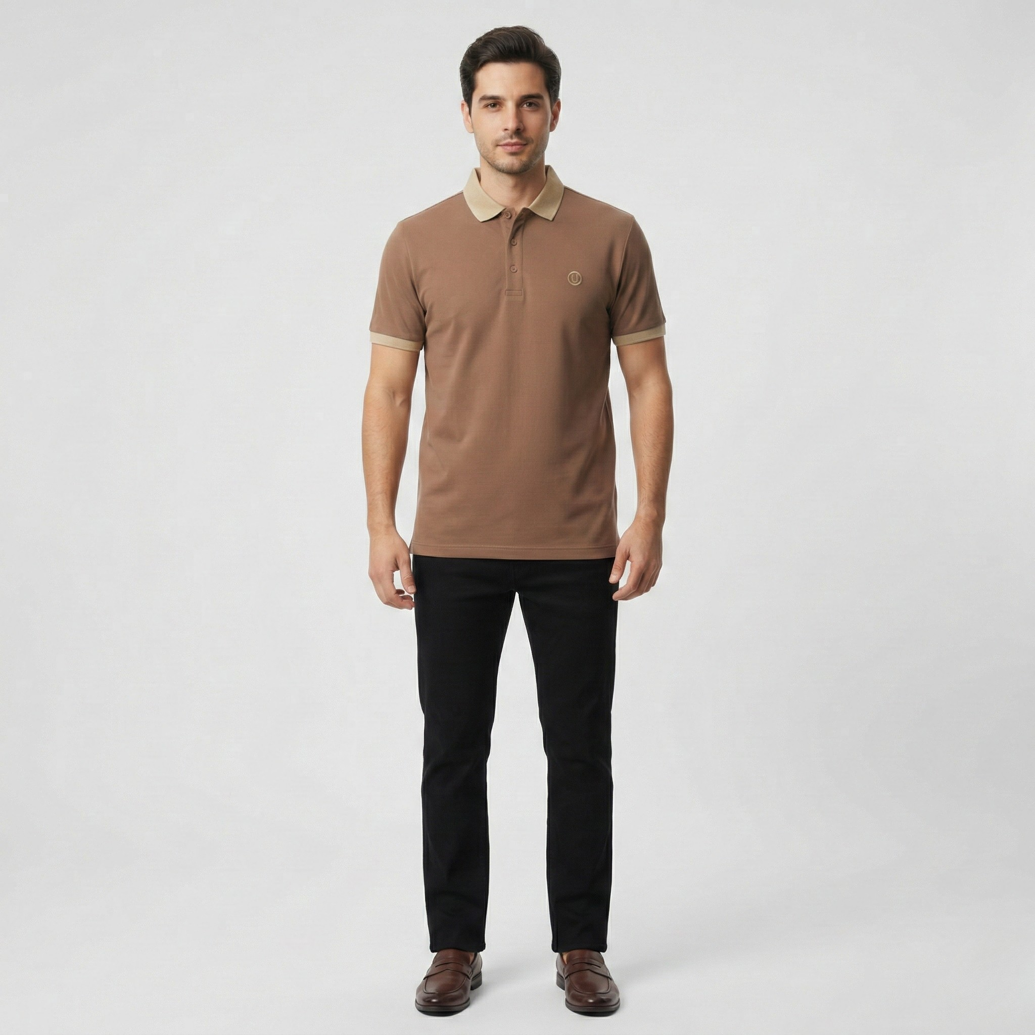 Tricou polo bărbați din amestec de bumbac – Polo cu mânecă scurtă și guler