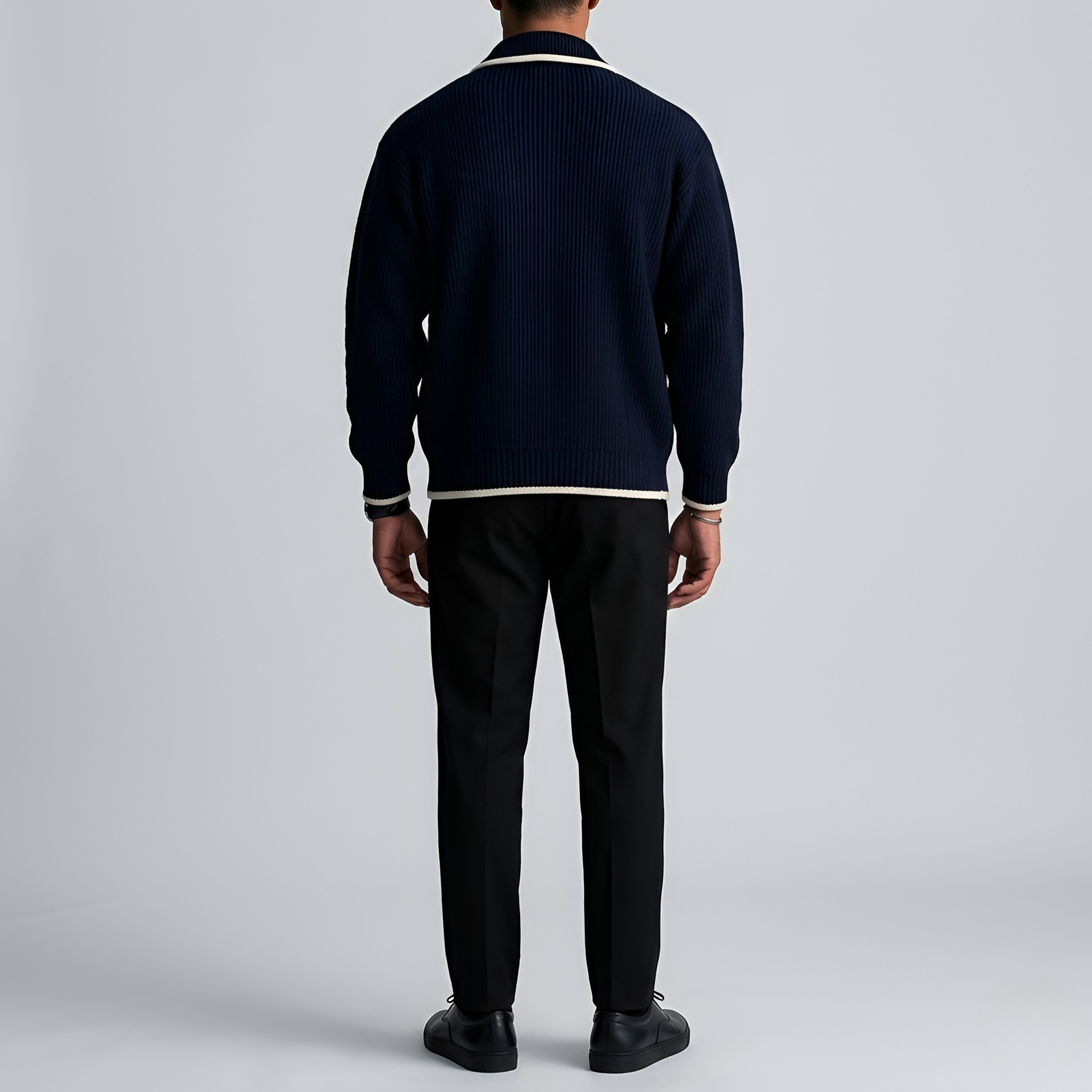 Pánsky bavlnený pletený kardigán so zipsom a vreckami, voľný strih