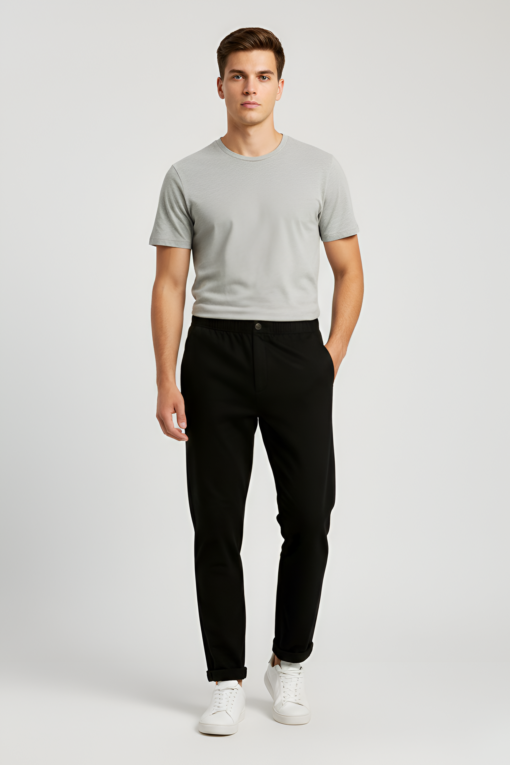 Pantalones para hombre con cintura elástica y corte holgado de algodón