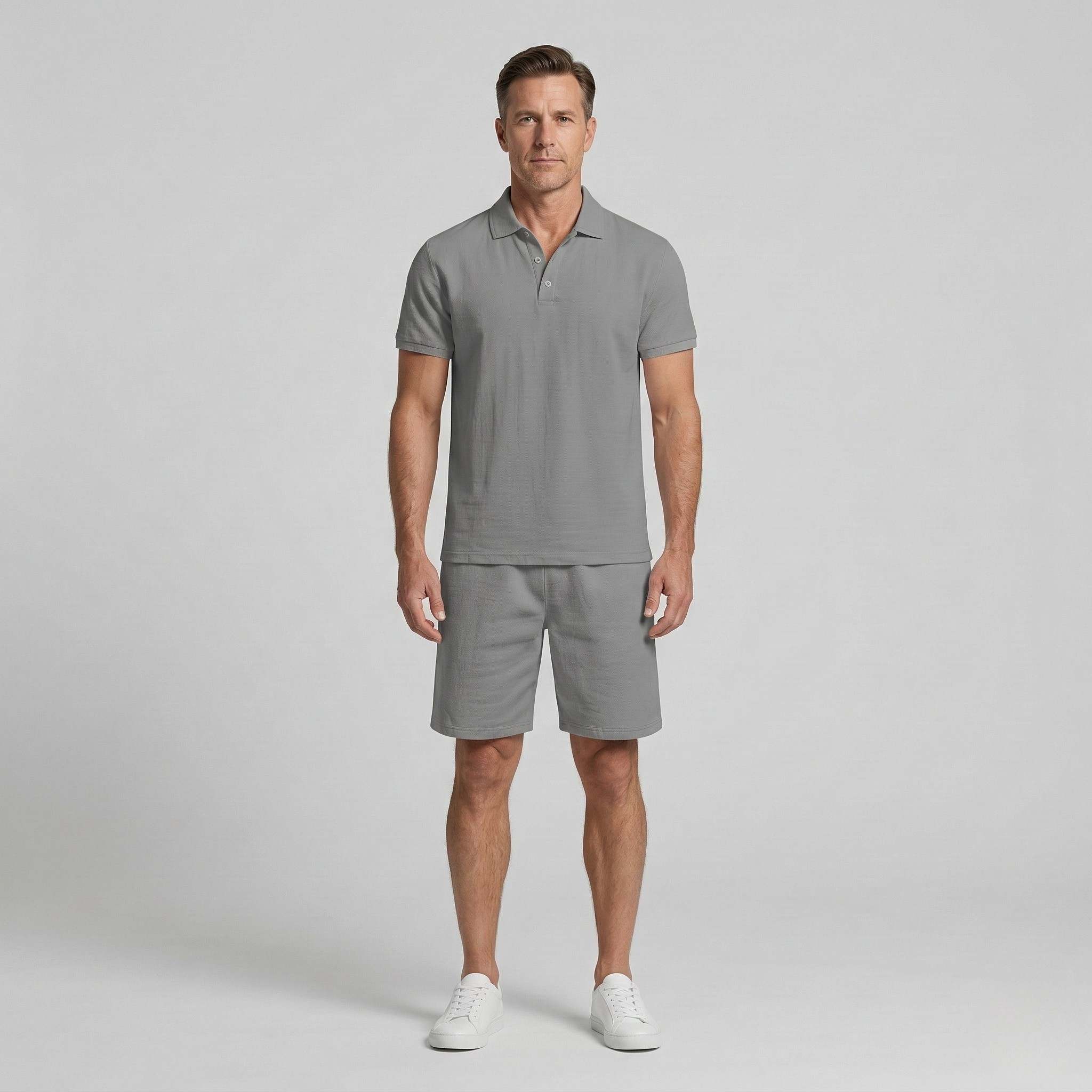 Pánsky letný set s polokošeľou a šortkami z bavlny, pohodlný voľnočasový set pre mužov