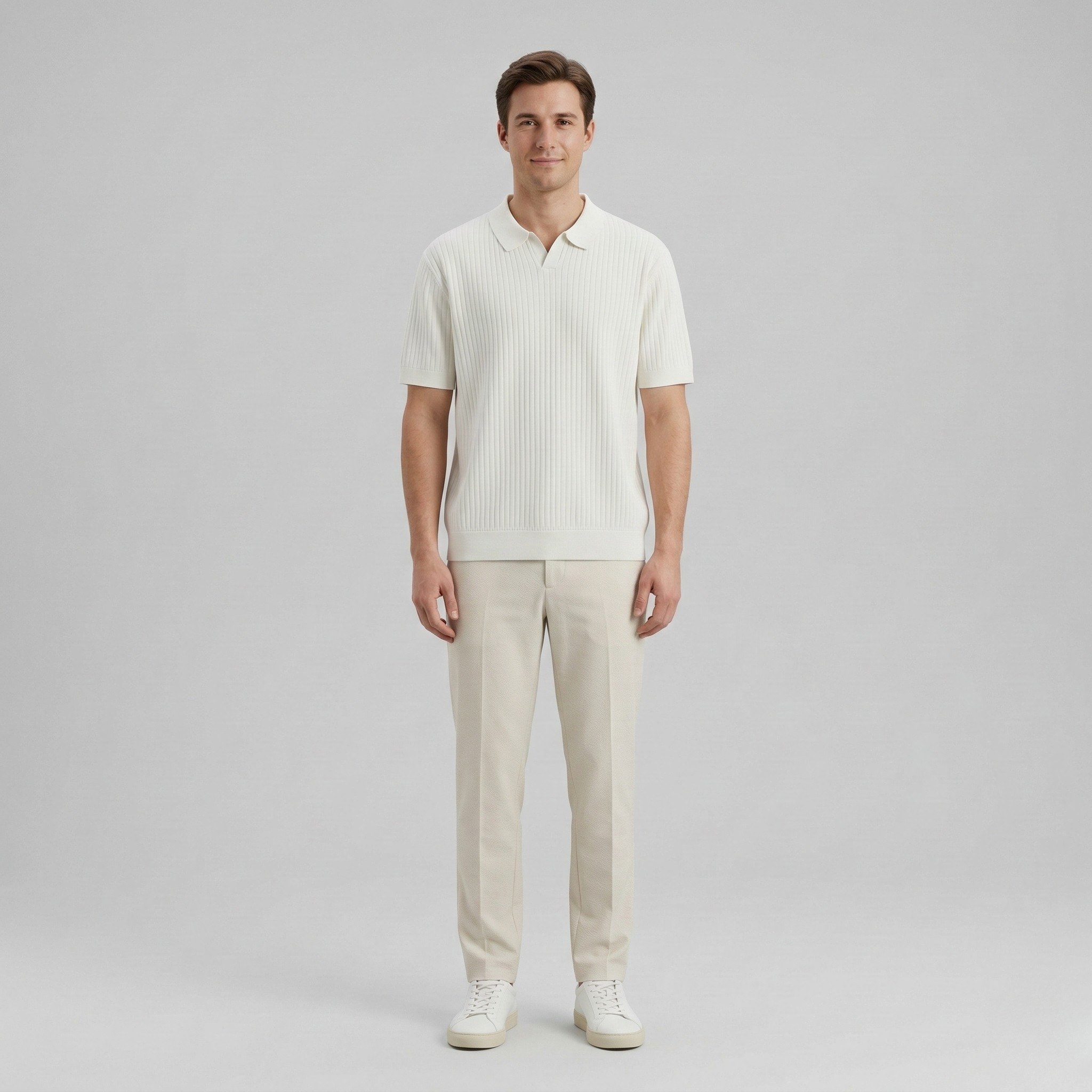 Pánské slim fit žebrované pletené polo tričko s krátkým rukávem, rychleschnoucí, s otevřeným výstřihem, golfový top