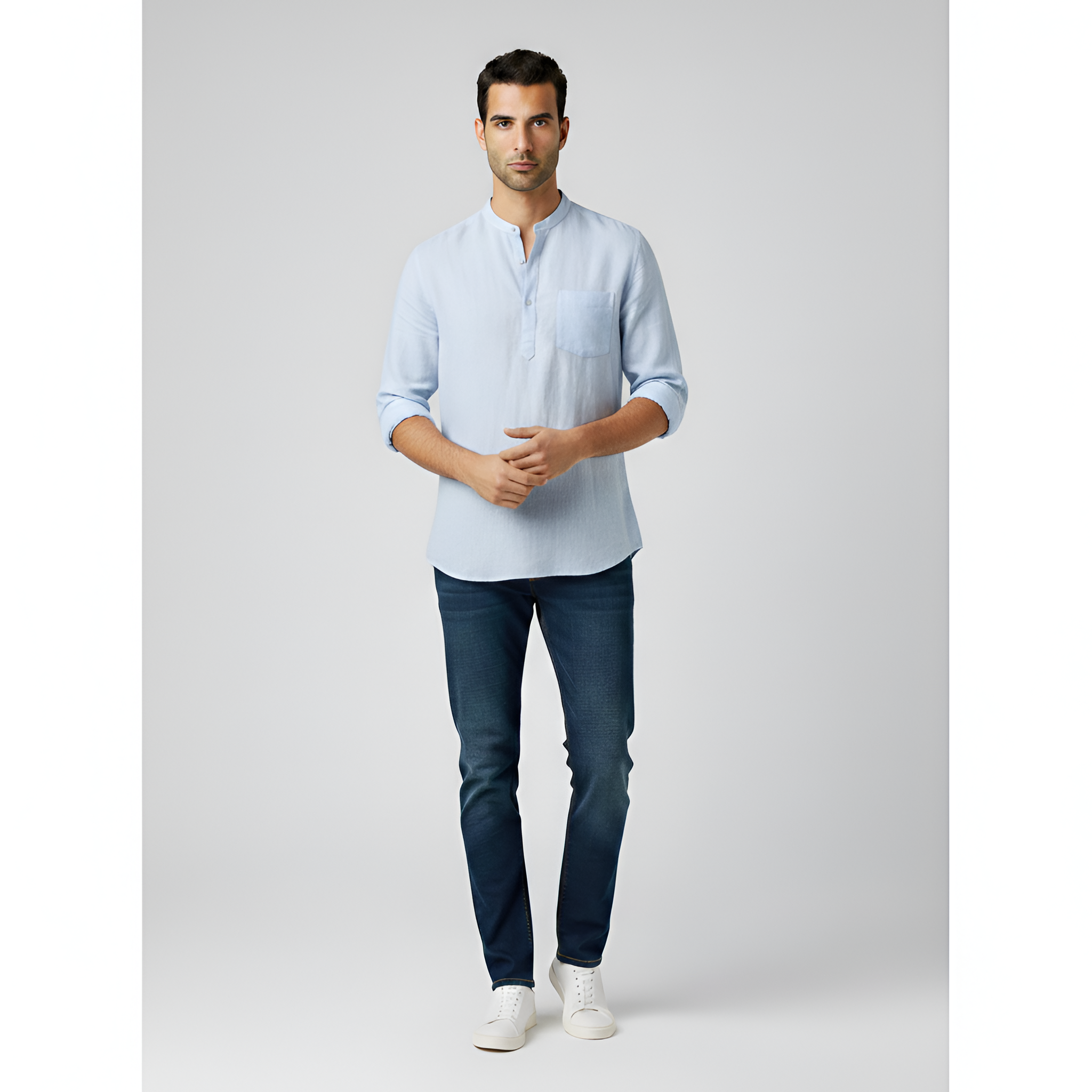 Camisa de lino para hombre con mangas largas y corte holgado