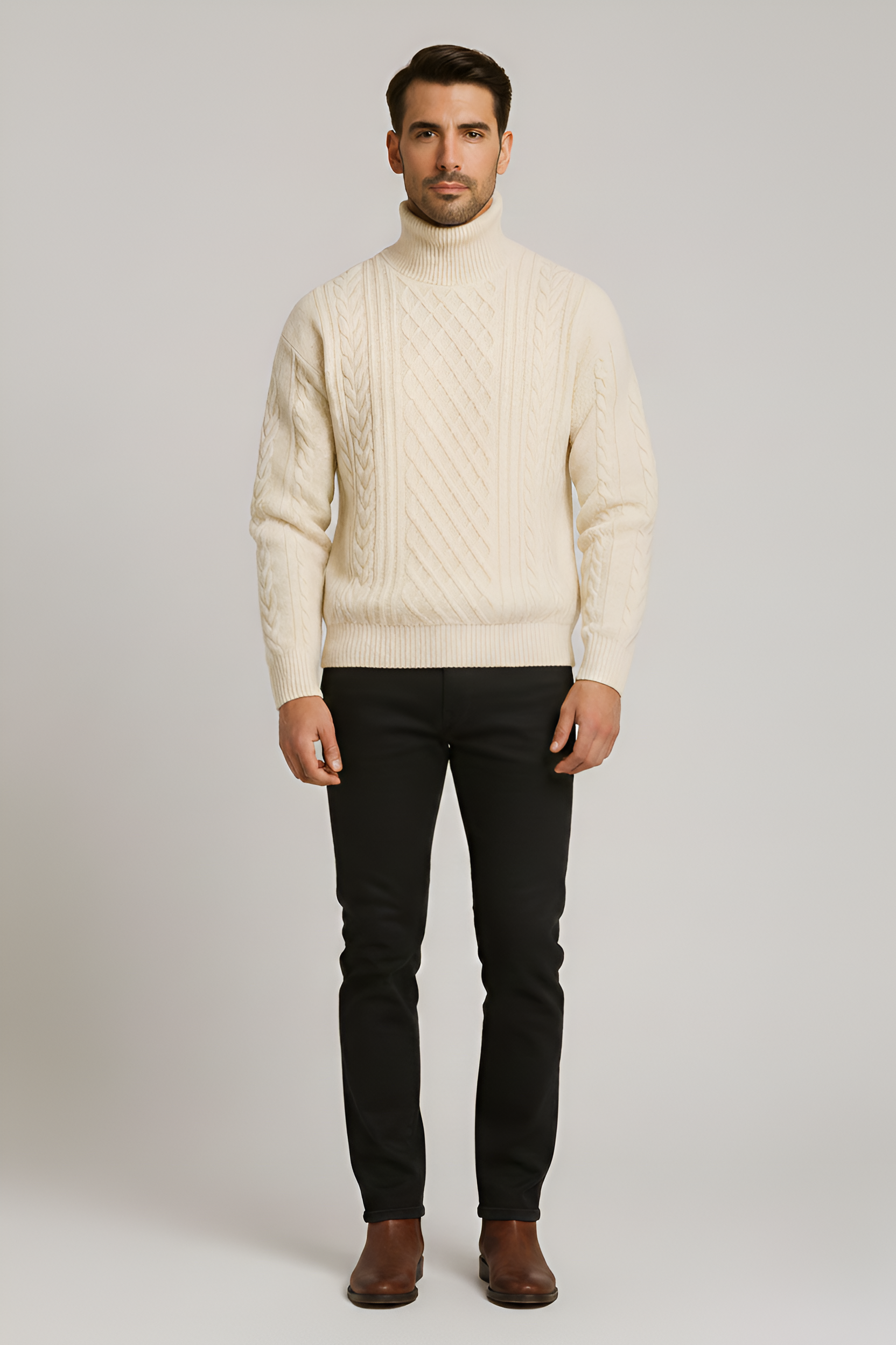 Maglione uomo Bellivaro a collo alto in lana a trecce, maglione caldo per l'inverno