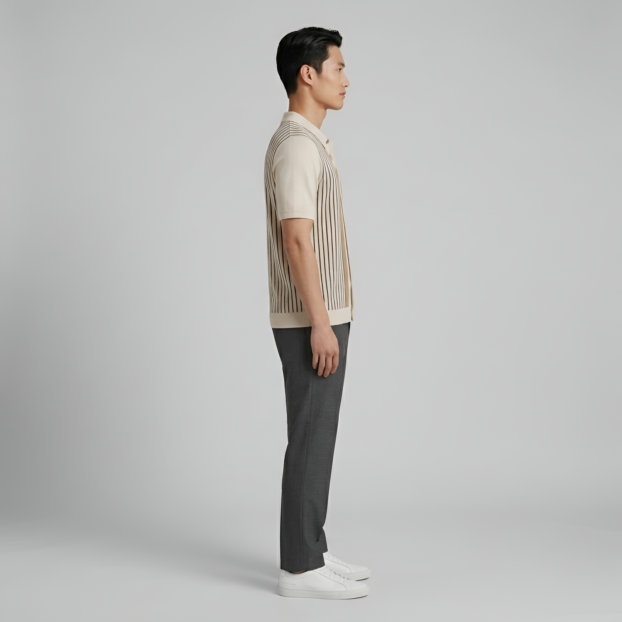 Tricou Polo Bărbați Tricotat cu Mâneci Scurte, Dungi, cu Nasturi, Respirabil, Retro, Casual