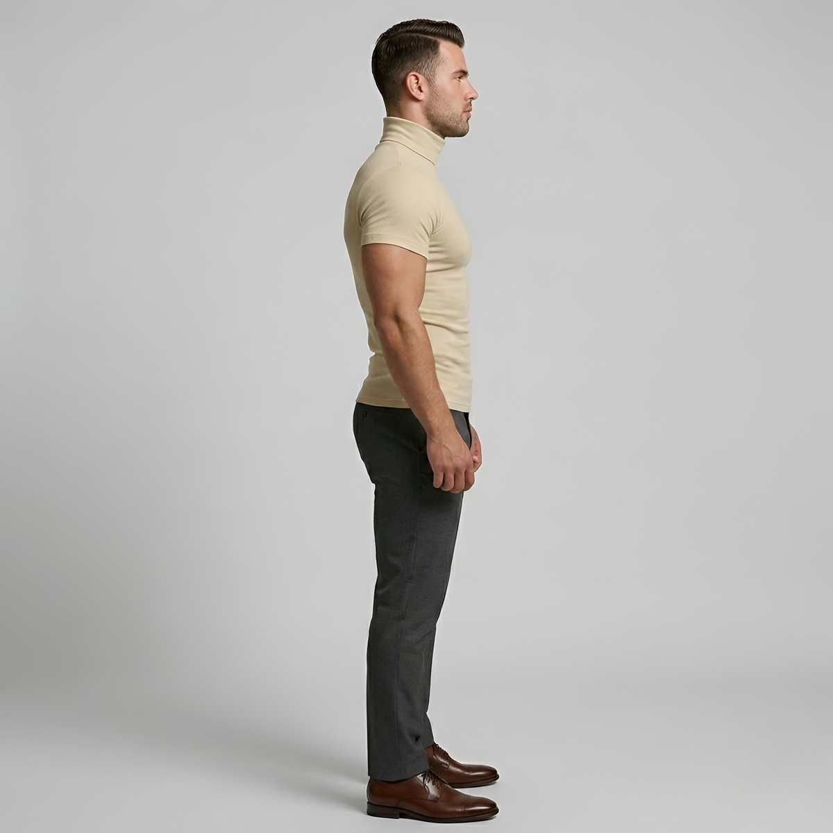 Ανδρική κοντομάνικη μπλούζα με ζιβάγκο, slim fit, ελαστική βασική μπλούζα