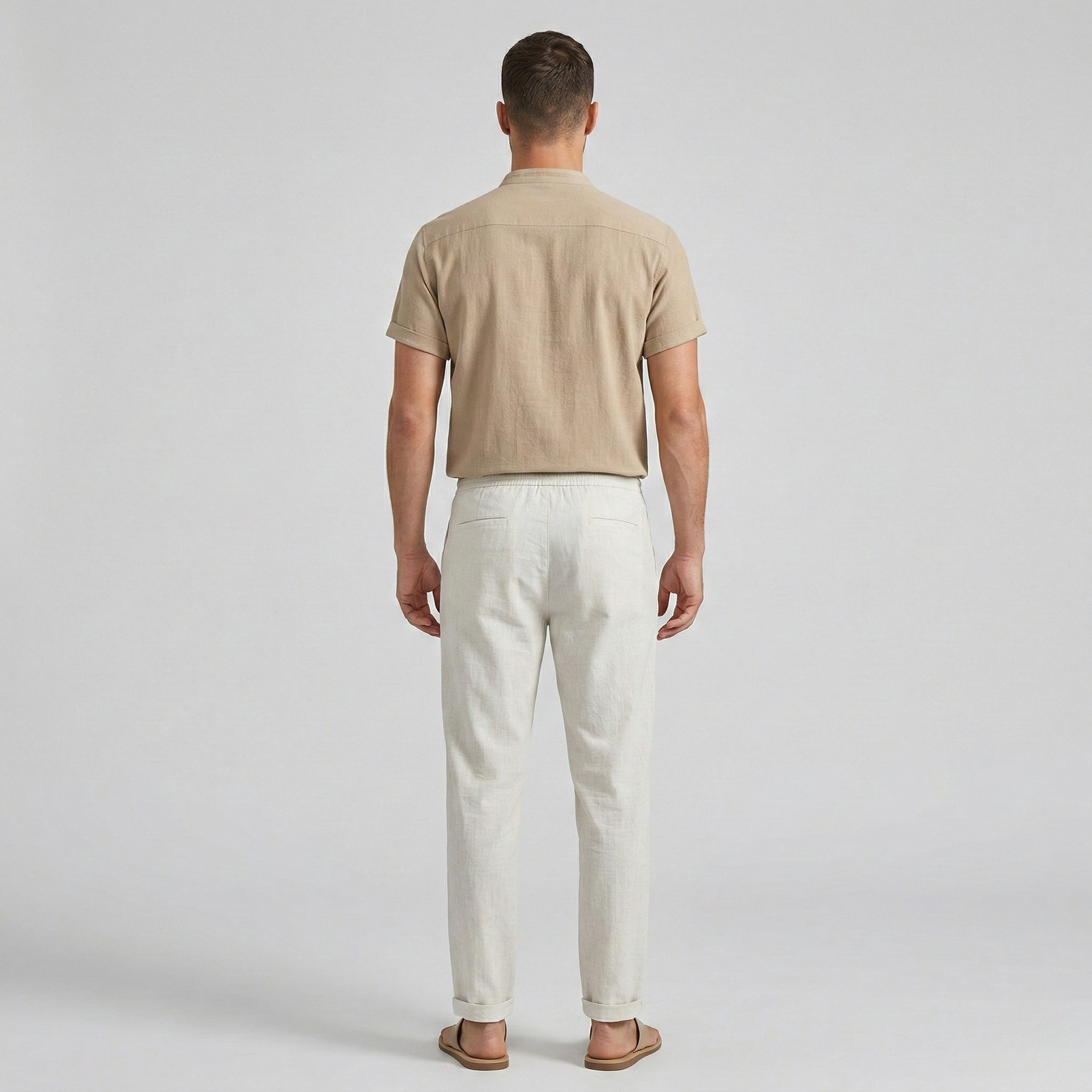 Set pentru bărbați cu cămașă cu mânecă scurtă și pantaloni din bumbac, croială lejeră