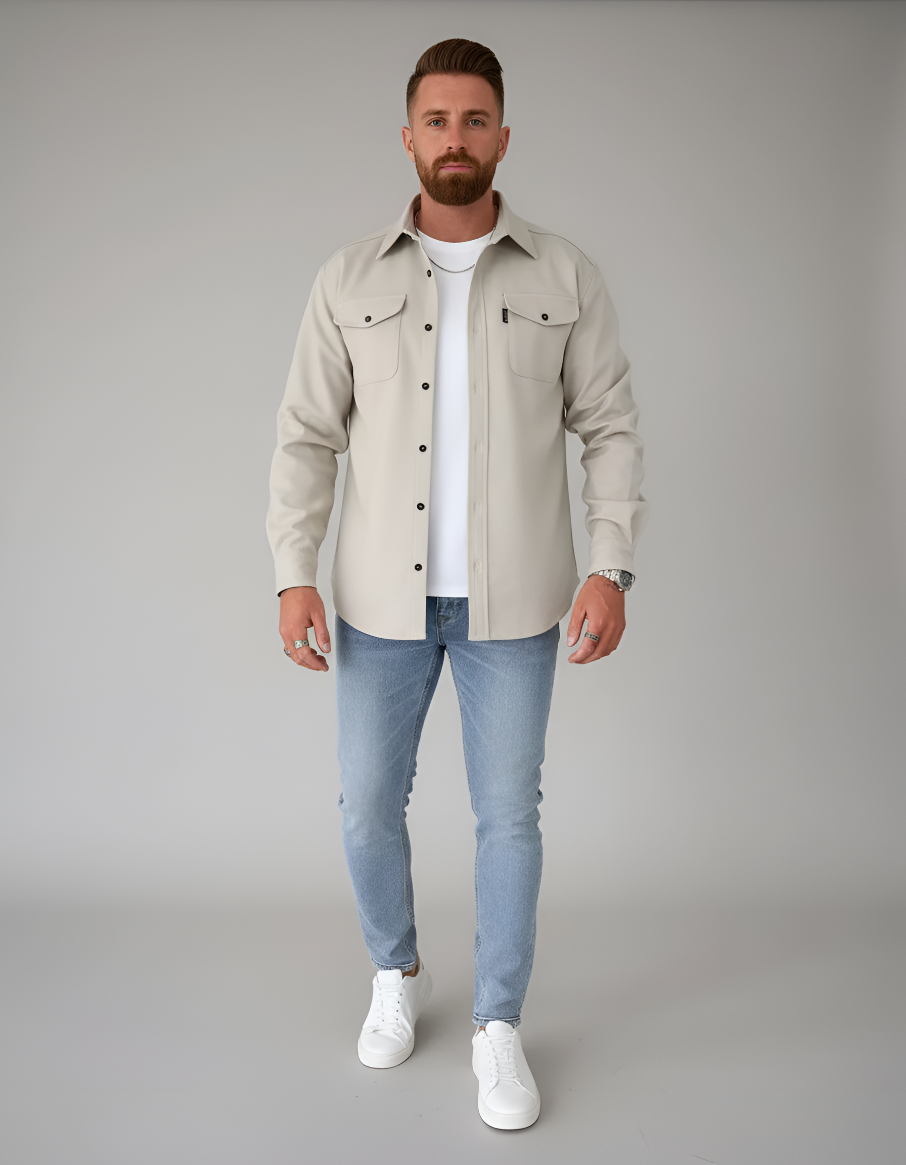 Chaqueta camisa para hombre Bellivaro en mezcla de lana con botones, ajuste casual