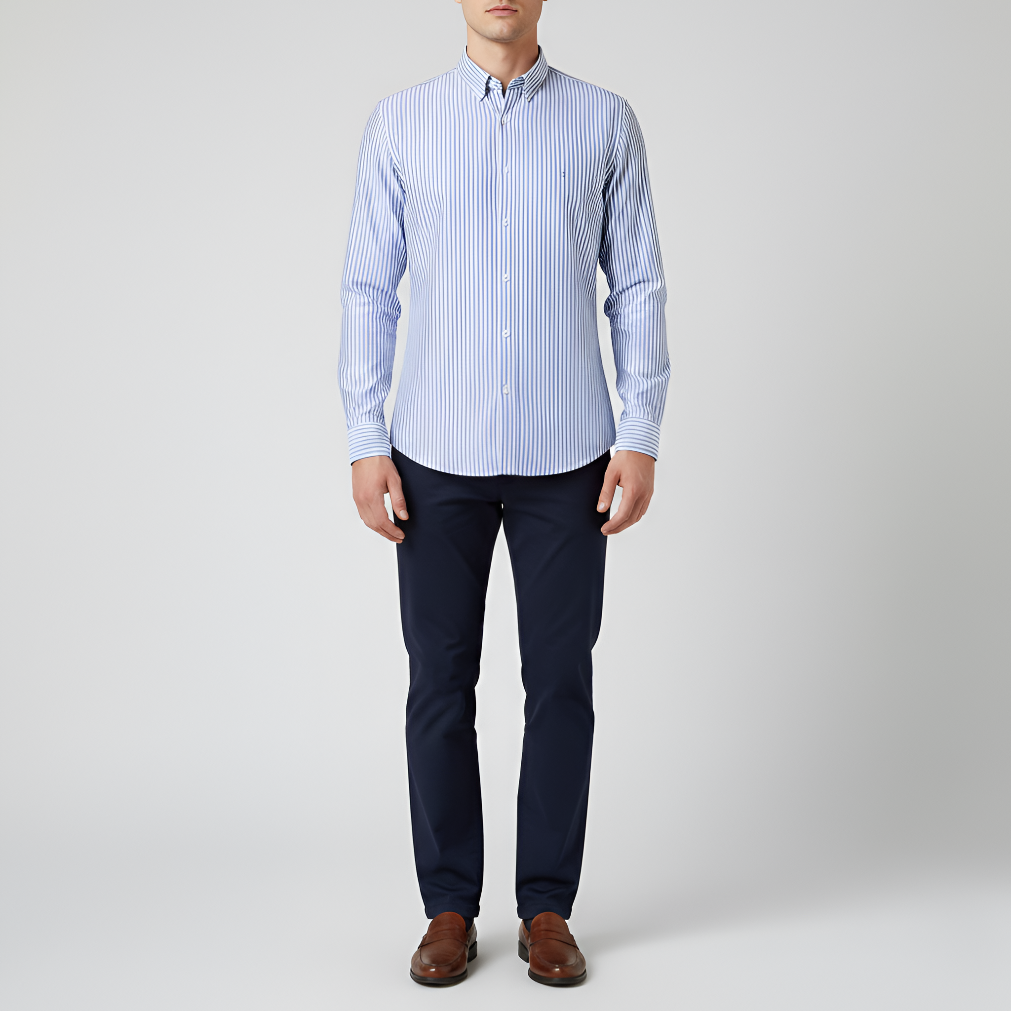 Camisa de hombre a rayas con mangas largas y corte ajustado en algodón