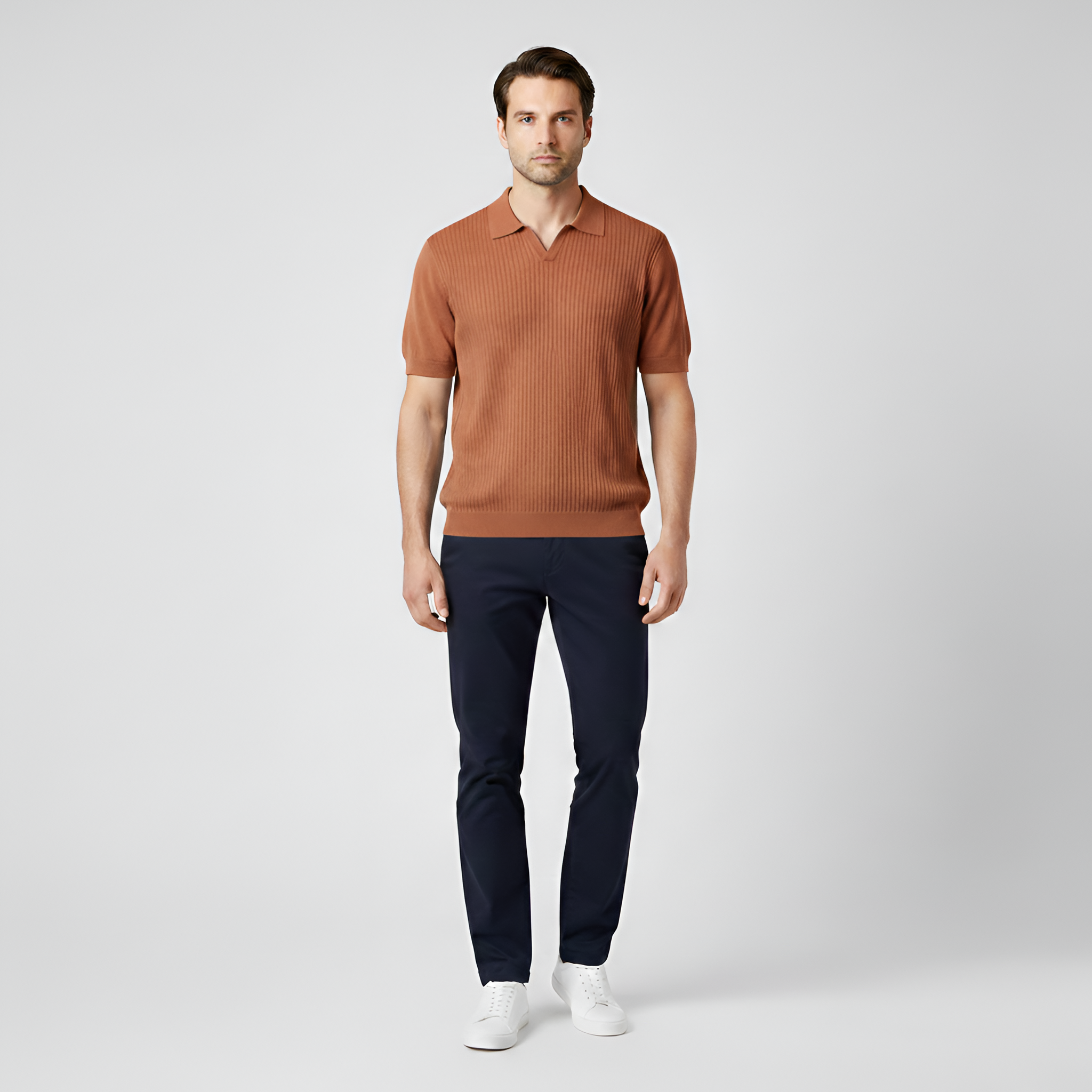 Polo de punto para hombre en algodón con manga corta y cuello