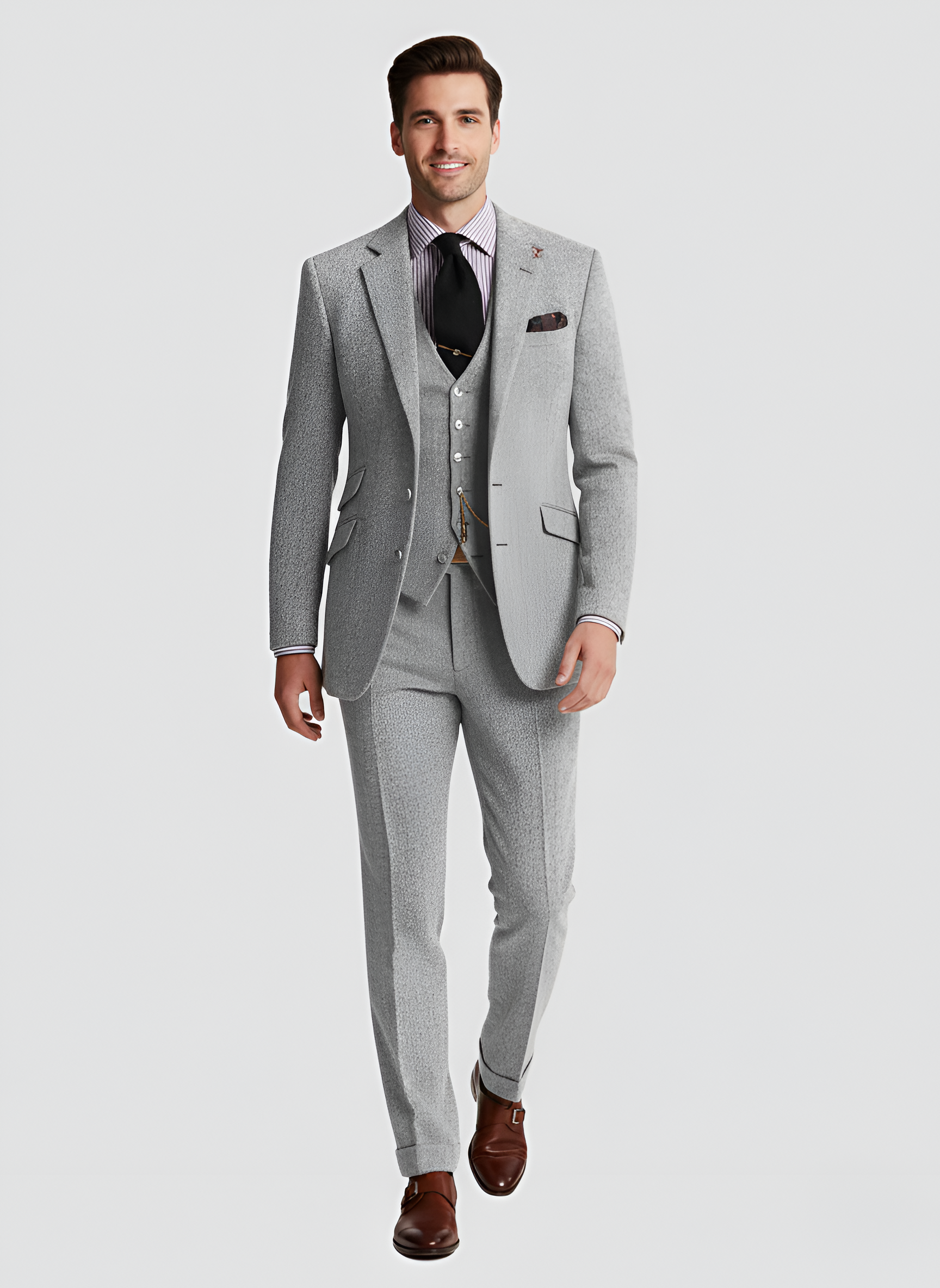 Ανδρικό τριπλό κοστούμι Bellivaro από μαλλί με σακάκι, γιλέκο και παντελόνι