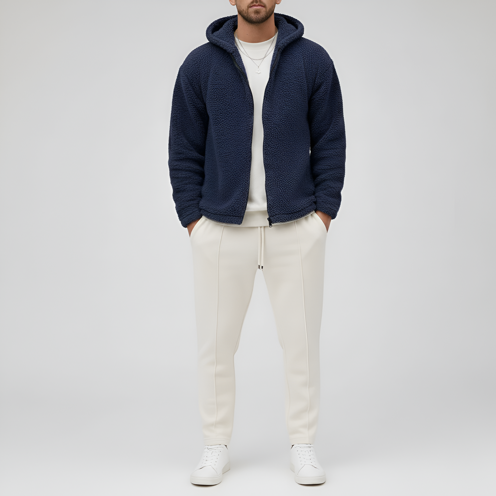 Bellivaro pánska fleecová bunda s kapucňou a zipsom