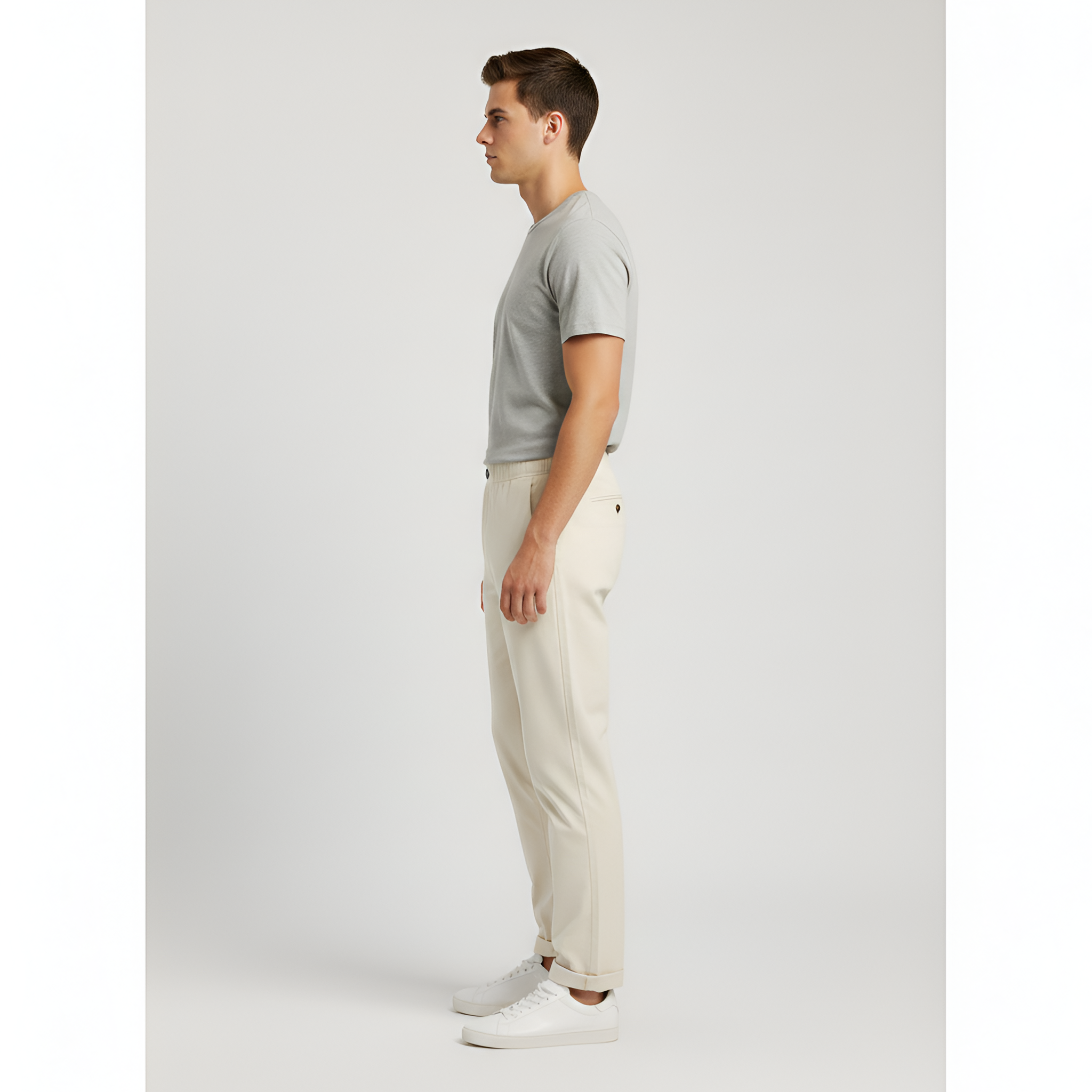 Pantalones para hombre con cintura elástica y corte holgado de algodón