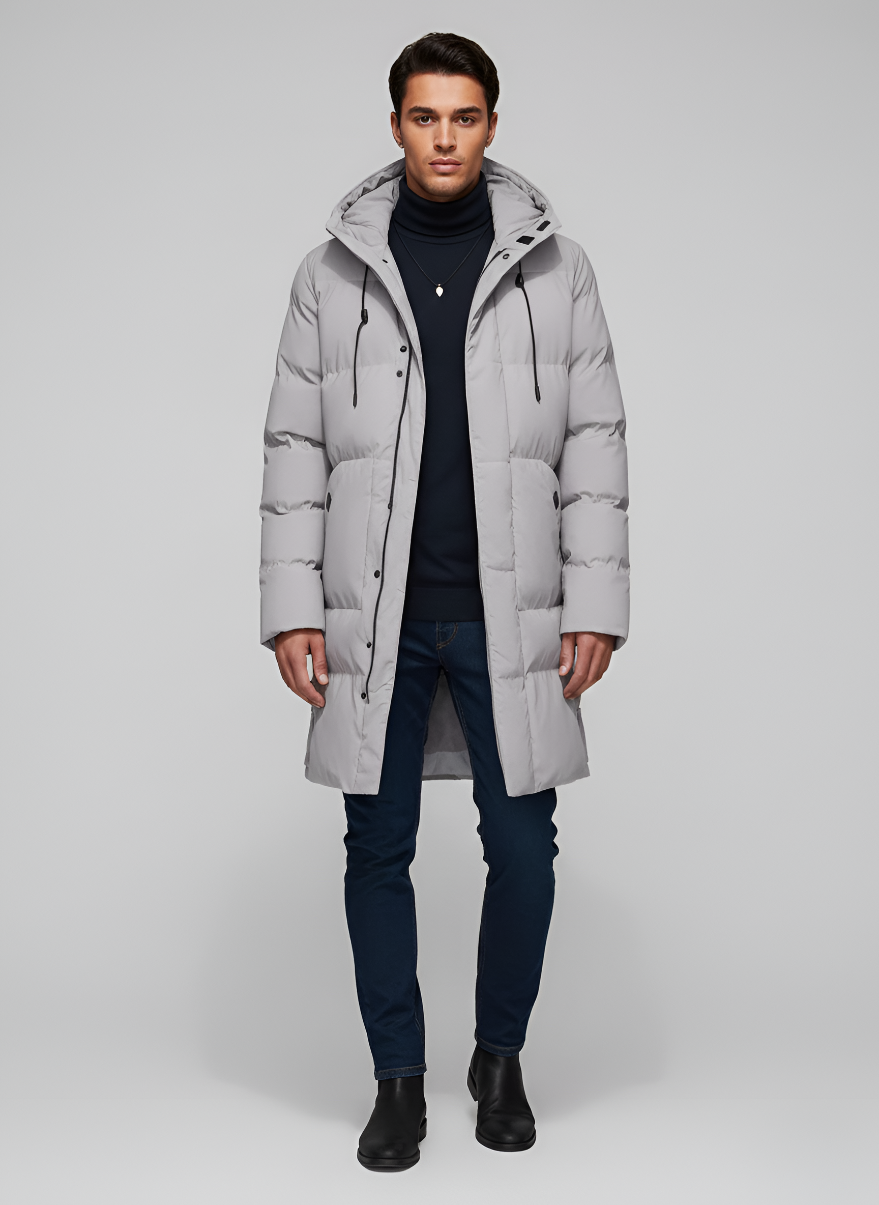 Bellivaro herre parka vinterjakke foret med hætte lang model