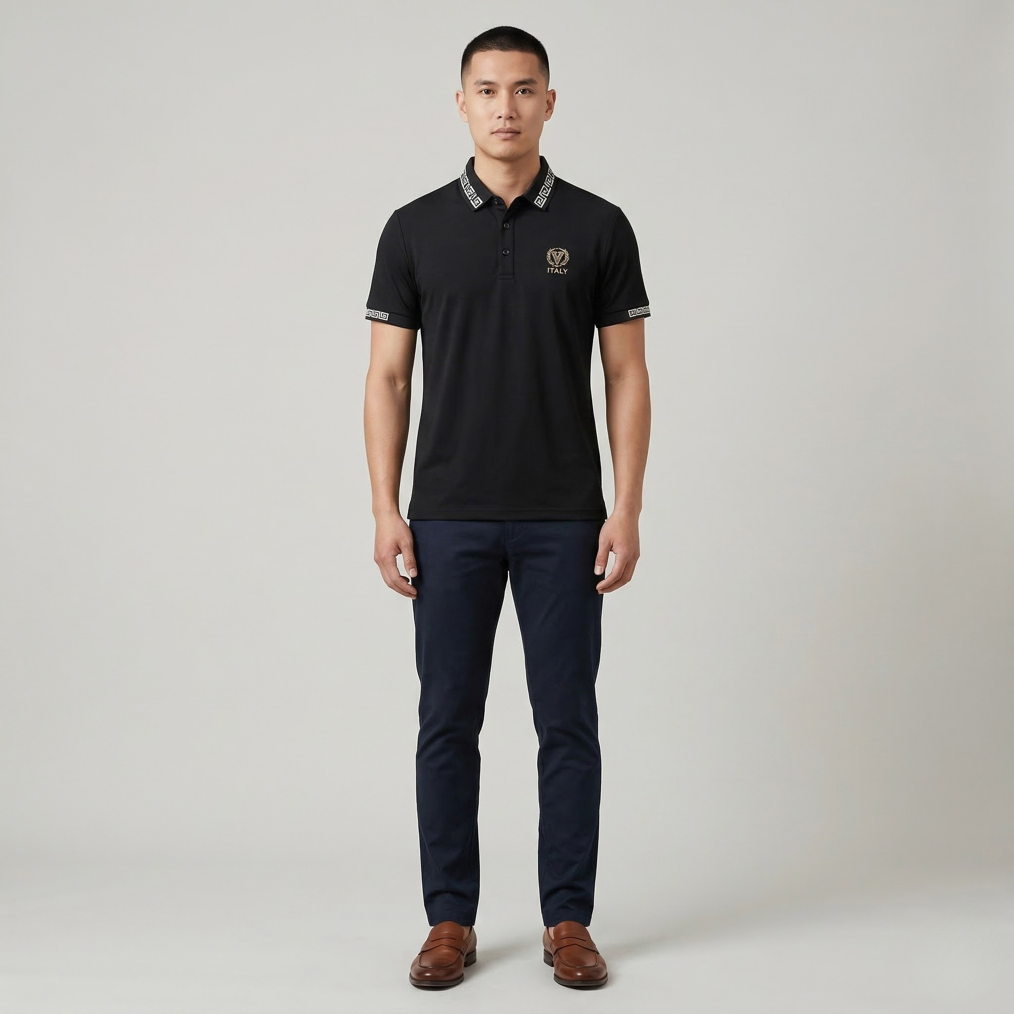 Tricou polo bărbați cu mânecă scurtă din bumbac, cu guler, polo clasic, croială casual