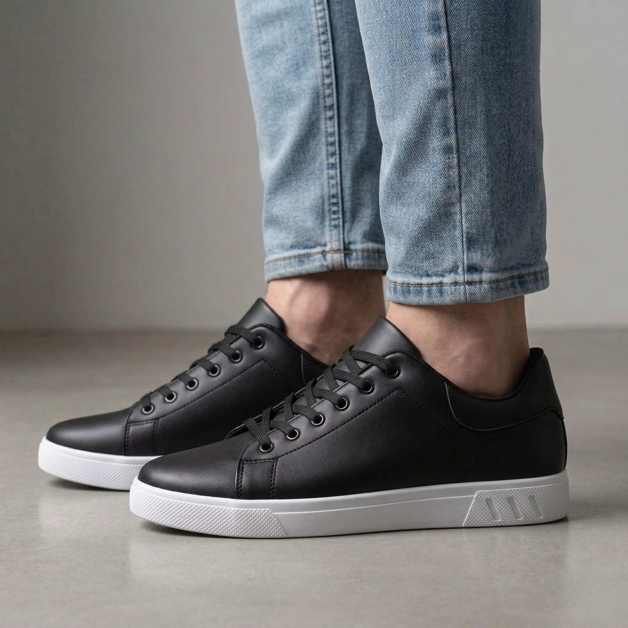 Herre sneakers i læder med snørebånd casual fritidssko komfortable hverdagssko mænd