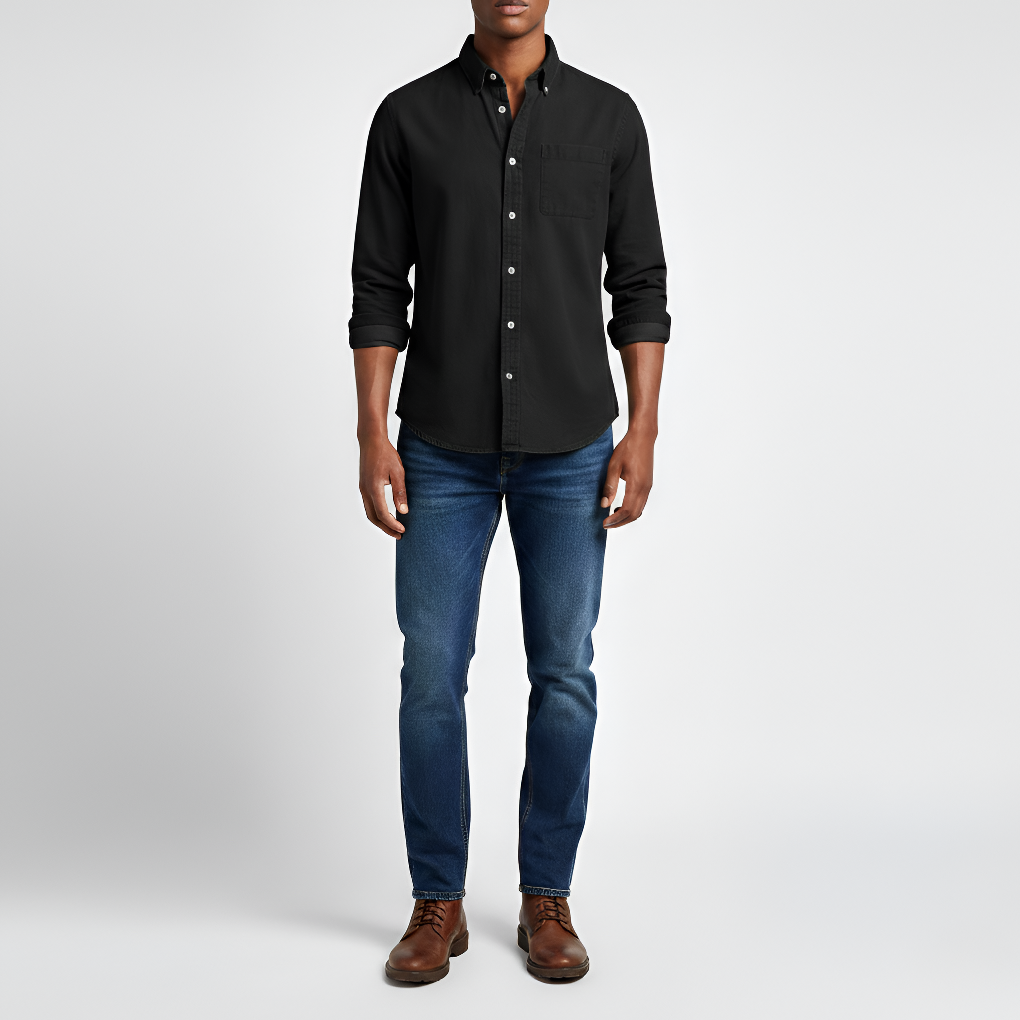 Camisa de algodón para hombre con mangas largas y bolsillo en el pecho en corte regular