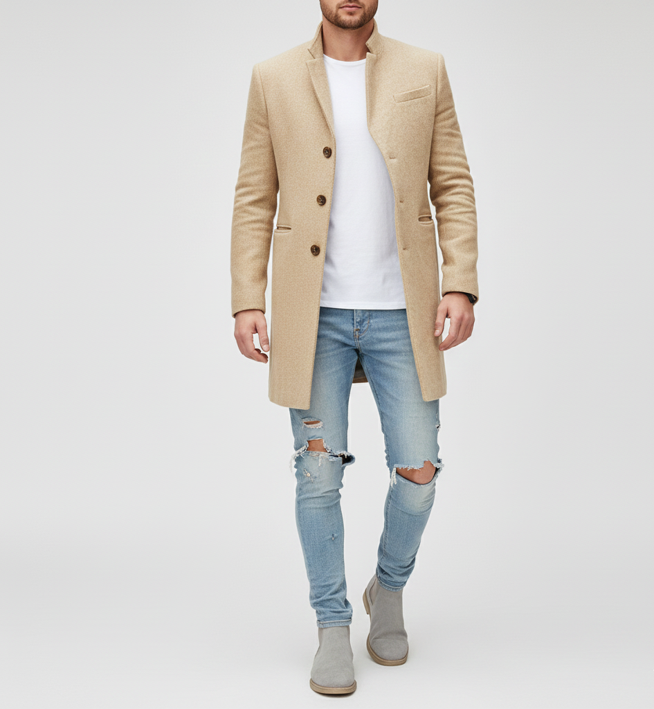 Bellivaro herre uldfrakke lang klassisk vinterfrakke