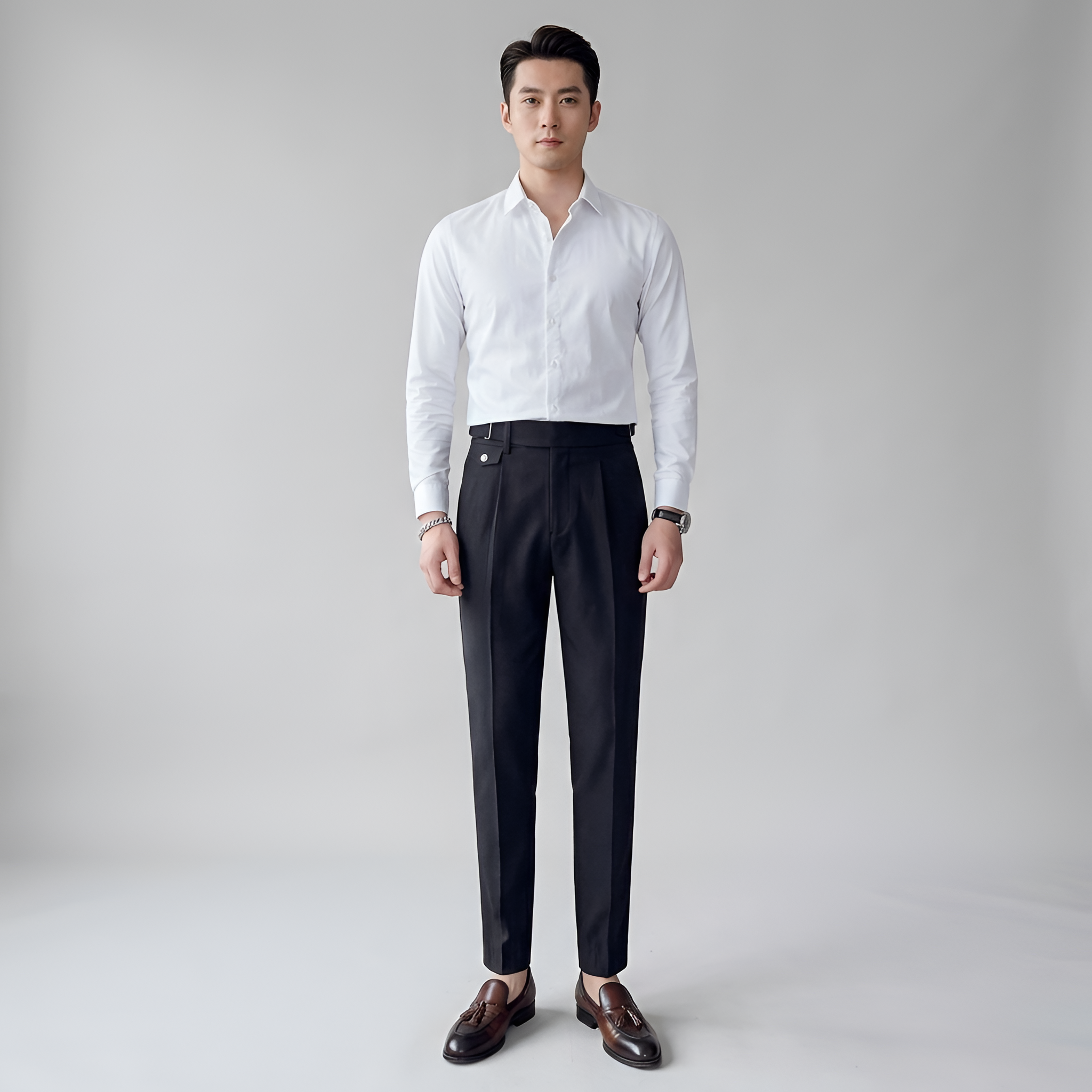 Pánske elegantné nohavice slim fit s plisovaním a elastickým strihom