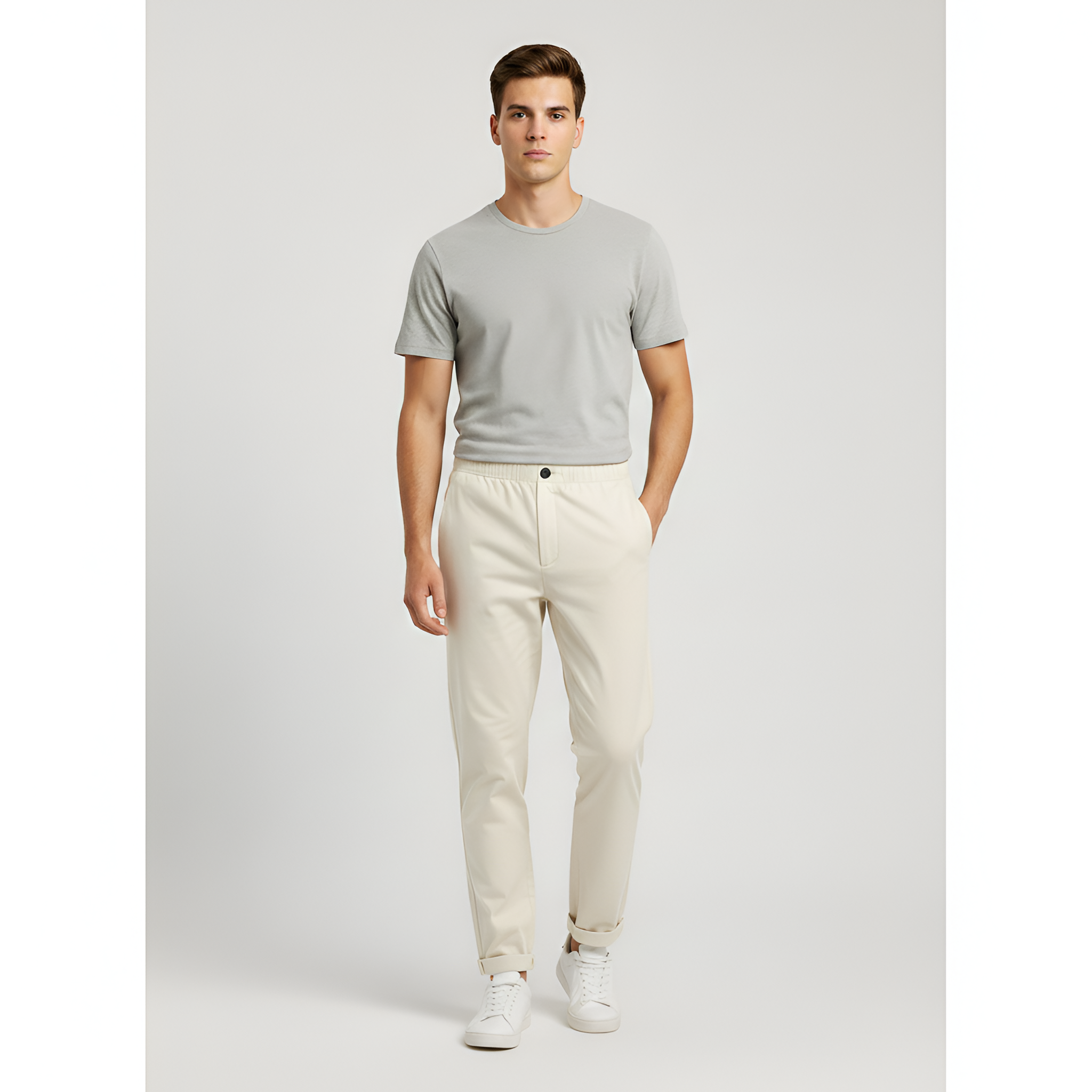 Pantalones para hombre con cintura elástica y corte holgado de algodón